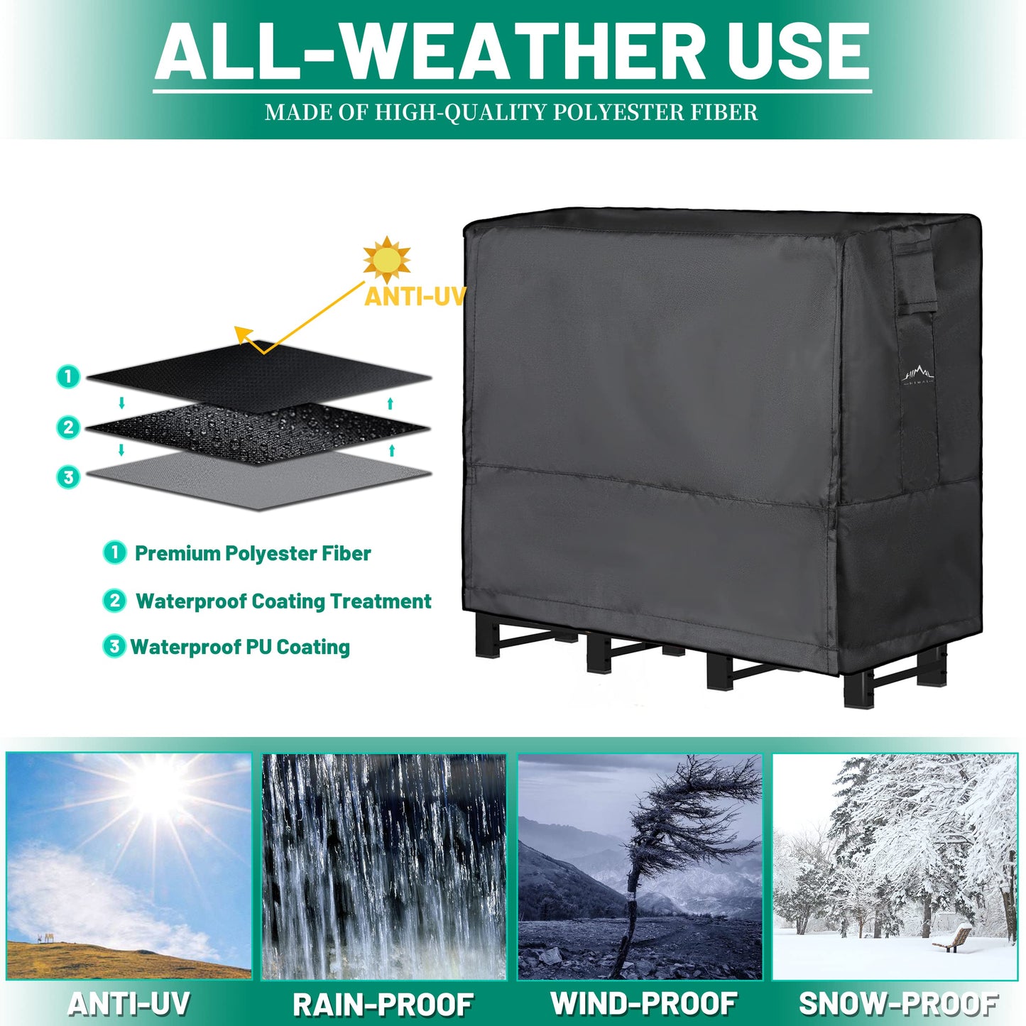 Himal 8ft Waterproof Firewood Cover, Heavy Duty 600D Oxford Outdoor Storage Wood Rack Cover with Buckle (Log Rack not Included)