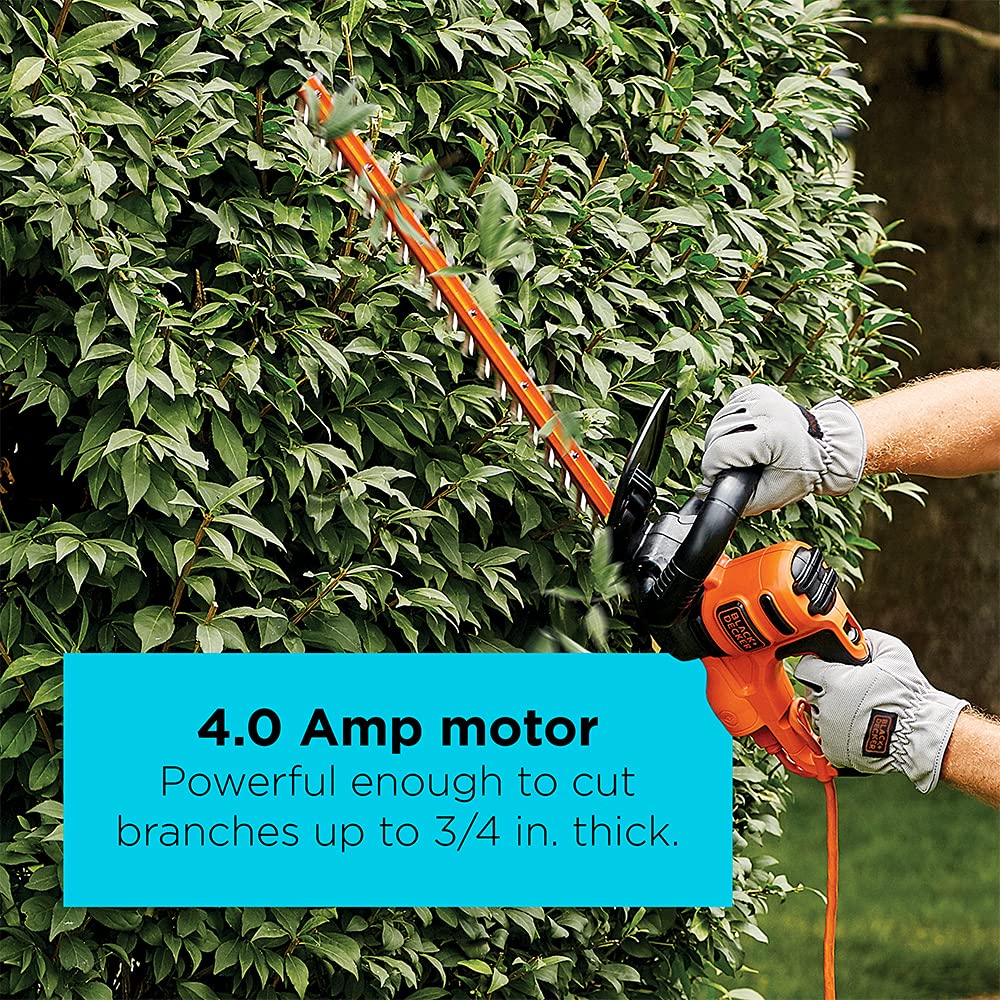 BLACK+DECKER 22" Electric Hedge Trimmer, Lightweight 4.0 Amp Corded Dual Action Shrub Trimmer, Full Wraparound Handle, High Output Low Vibration (BEHT350FF)