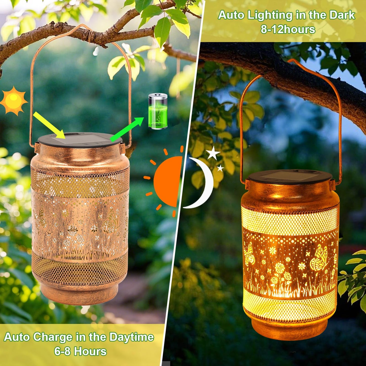Butterfly Solar Lanterns Outdoor Waterproof with Shepherd Hook, Gifts for Mothers Day Birthday Women Mom Grandma, Metal Solar Hanging Lights Garden Decor for Outside Yard Patio Pathway Backyard Porch