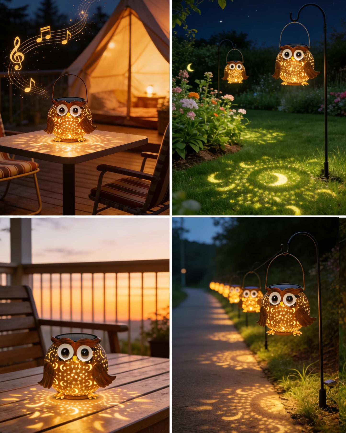 Mantunt Solar Lights Outdoor Owl Garden Decor, Solar Lanterns Outdoor Waterproof Metal Hanging Lantern Solar Garden Lights for Outside Patio Yard, Lawn, Porch, Backyard Decoration