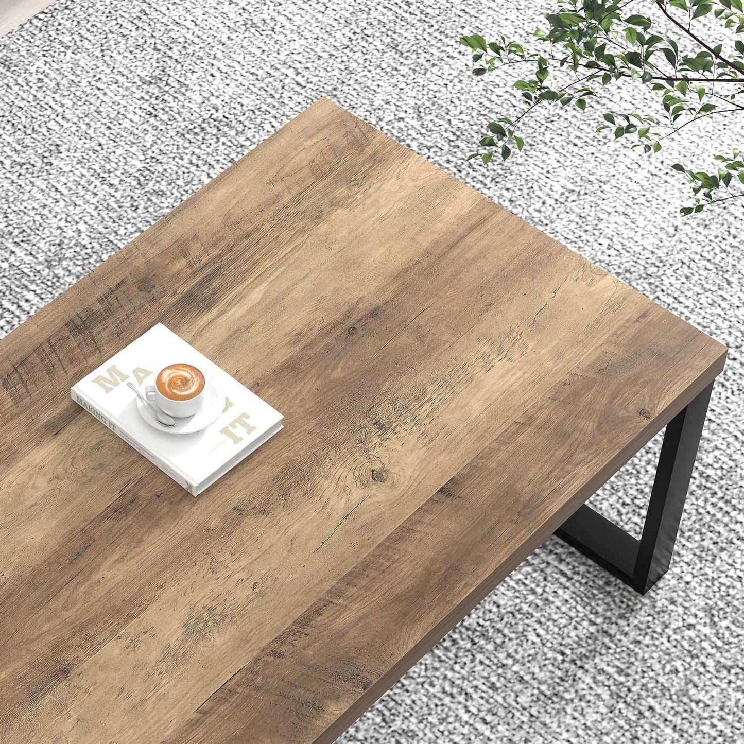 EXCEFUR Coffee Table, Modern Wood and Metal Living Room Table, Industrial Rectangle Center Table for Home Office, Rustic Oak, 47 Inch