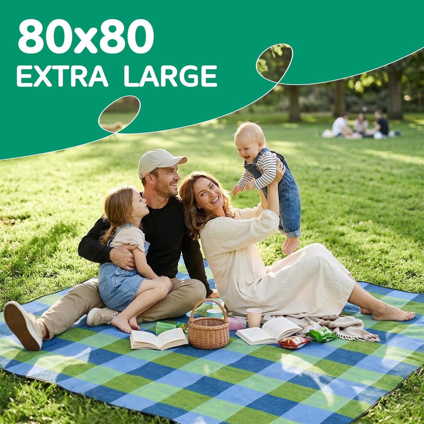 RYCHIC Waterproof Picnic Blanket Beach Outdoor Camping Mat Extra Large Foldable Cute Big Travel Essential Accessories Gift Park Patio Lawn Garden Grass Ground Play Music Festival Concert Must Have