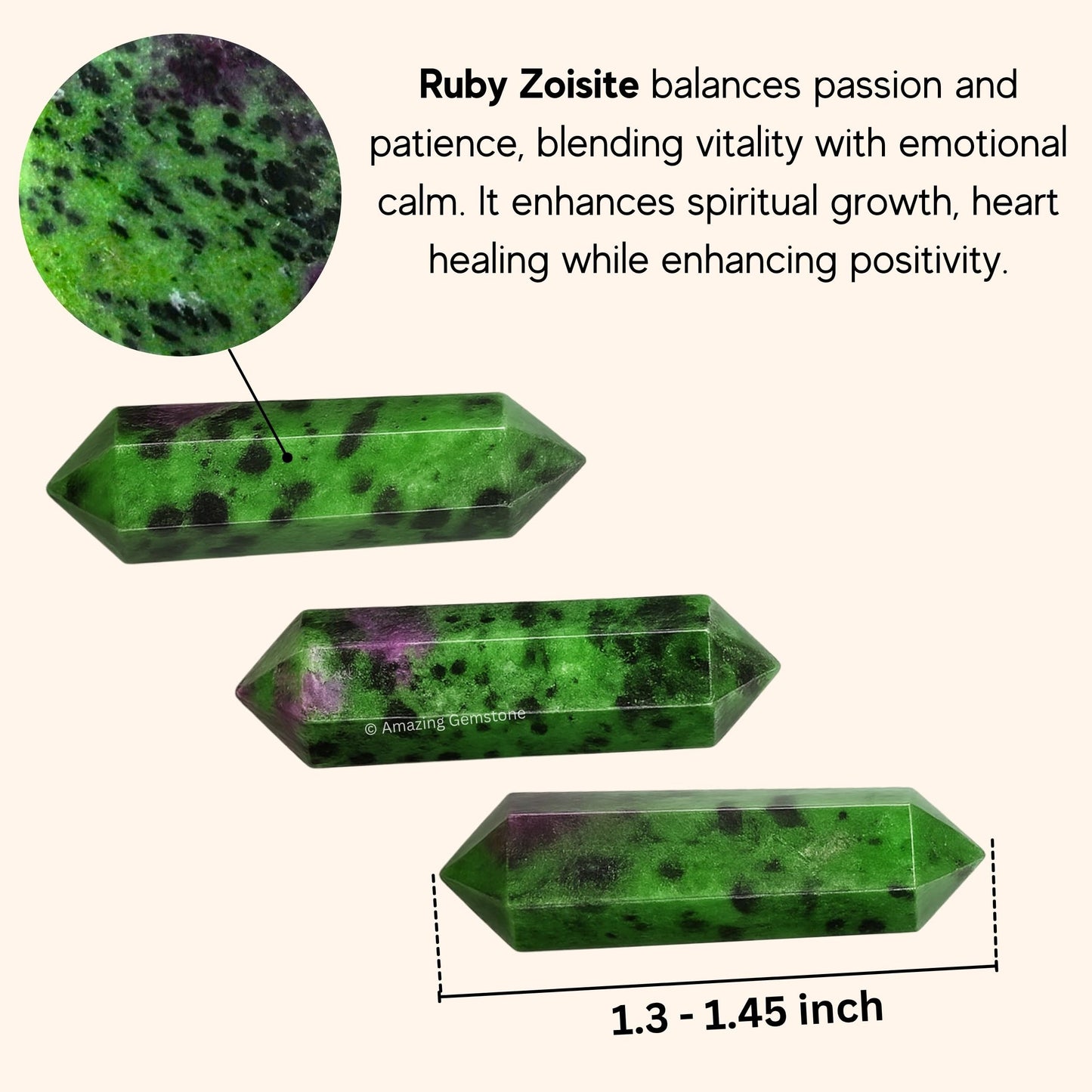 Amazing Gemstone Ruby Zoisite Crystal Points Bulk Healing Crystals - Pack of 3 Double Terminated Healing Wand Point Bulk Crystals for Crafts, Crystal Grid, DIY - Premium Crystals for Beginners Gifts
