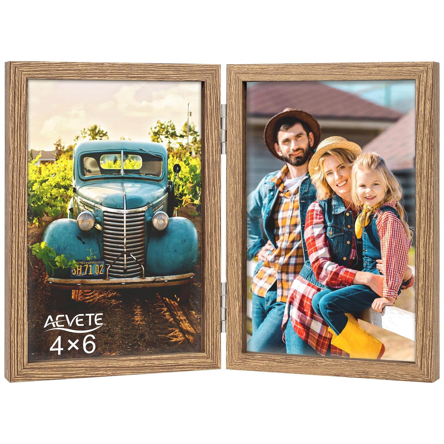 AEVETE 4x6 Picture Frames Double Hinged Wood Folding Photo Frames Vertical with Plexiglass Front