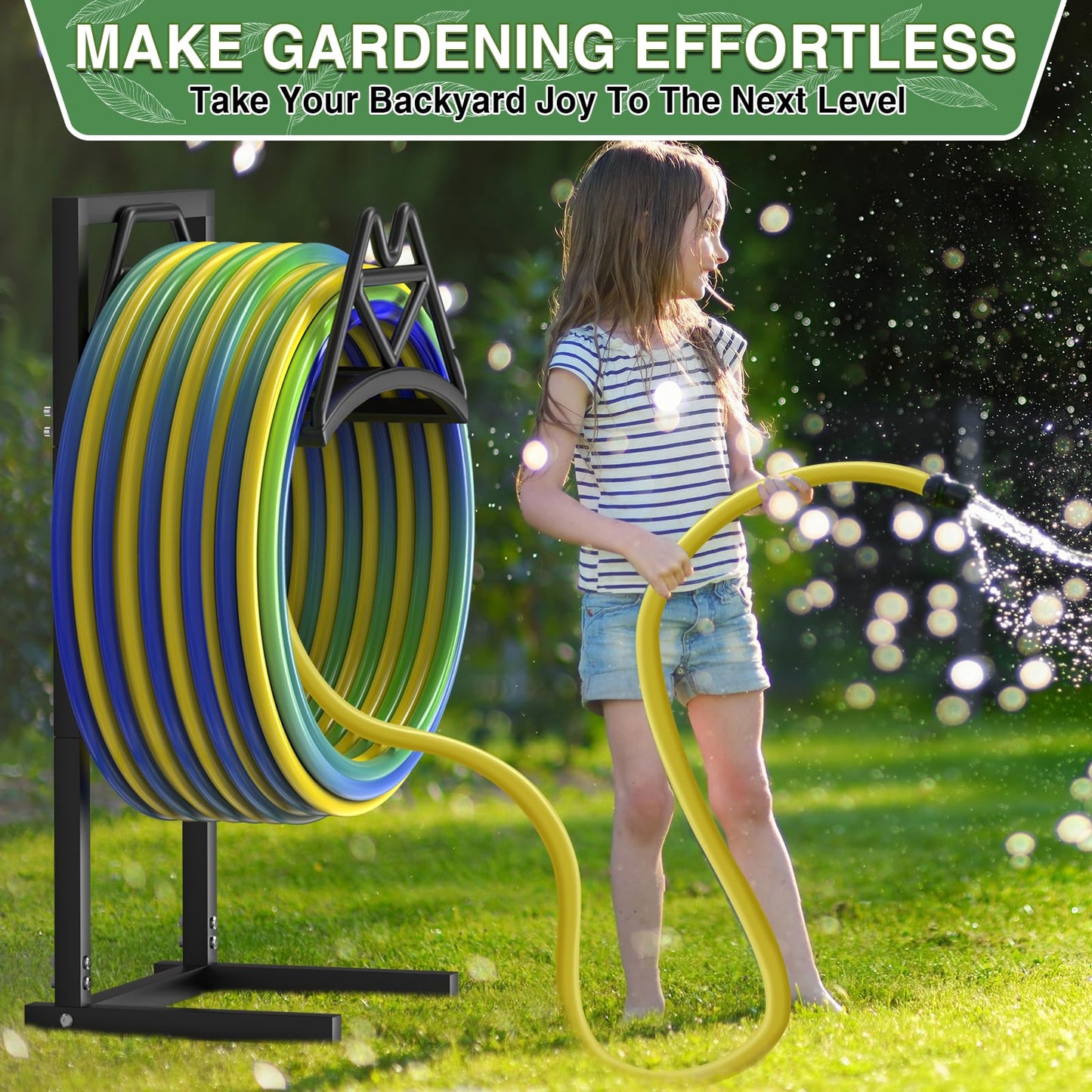 Qatsrin New Garden Hose Holder, Heavy Duty Freestanding Water Hose Holder Stand Holds 160-feet Hose, Detachable Hose Storage Reels Hanger Rack for Outside Yard Lawn Farm