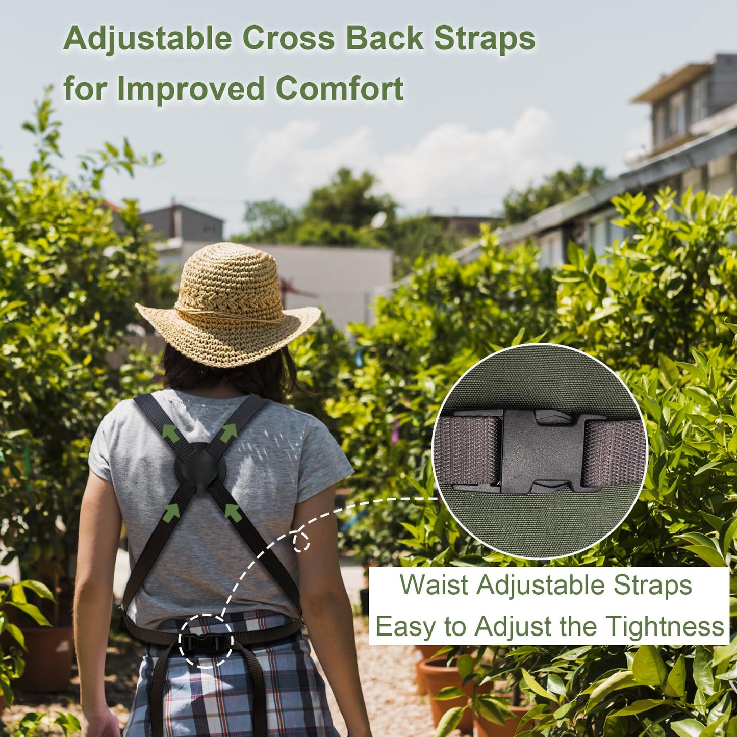 Cover Geny Gardening Apron Waterproof Cross Back Apron, 600D Heavy Duty Apron Harvest with Pockets, Adjustable Straps and Quick Release (green)