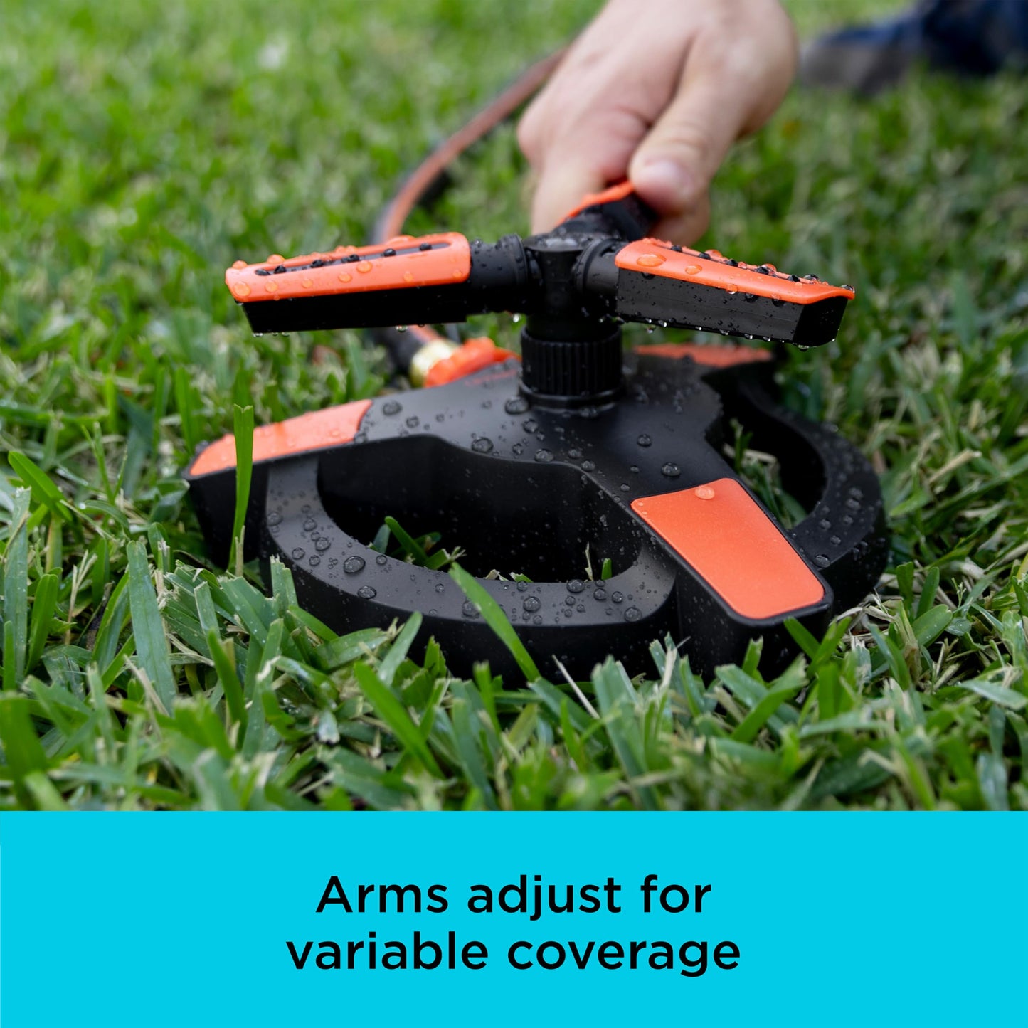 Black + Decker® 3-Arm Adjustable Sprinkler – 360° Coverage, Customizable Spray, 1,216 Square Foot Coverage BD8428