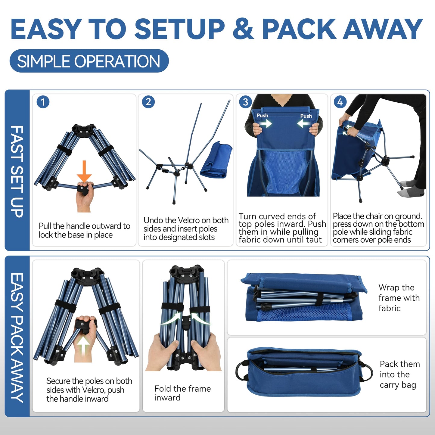 MARCHWAY Lightweight Folding High Back Camping Chair with Head Support, Stable Portable Compact for Outdoor Camp, Travel, Beach, Picnic, Festival, Hiking, Backpacking (Highback Dark Blue)