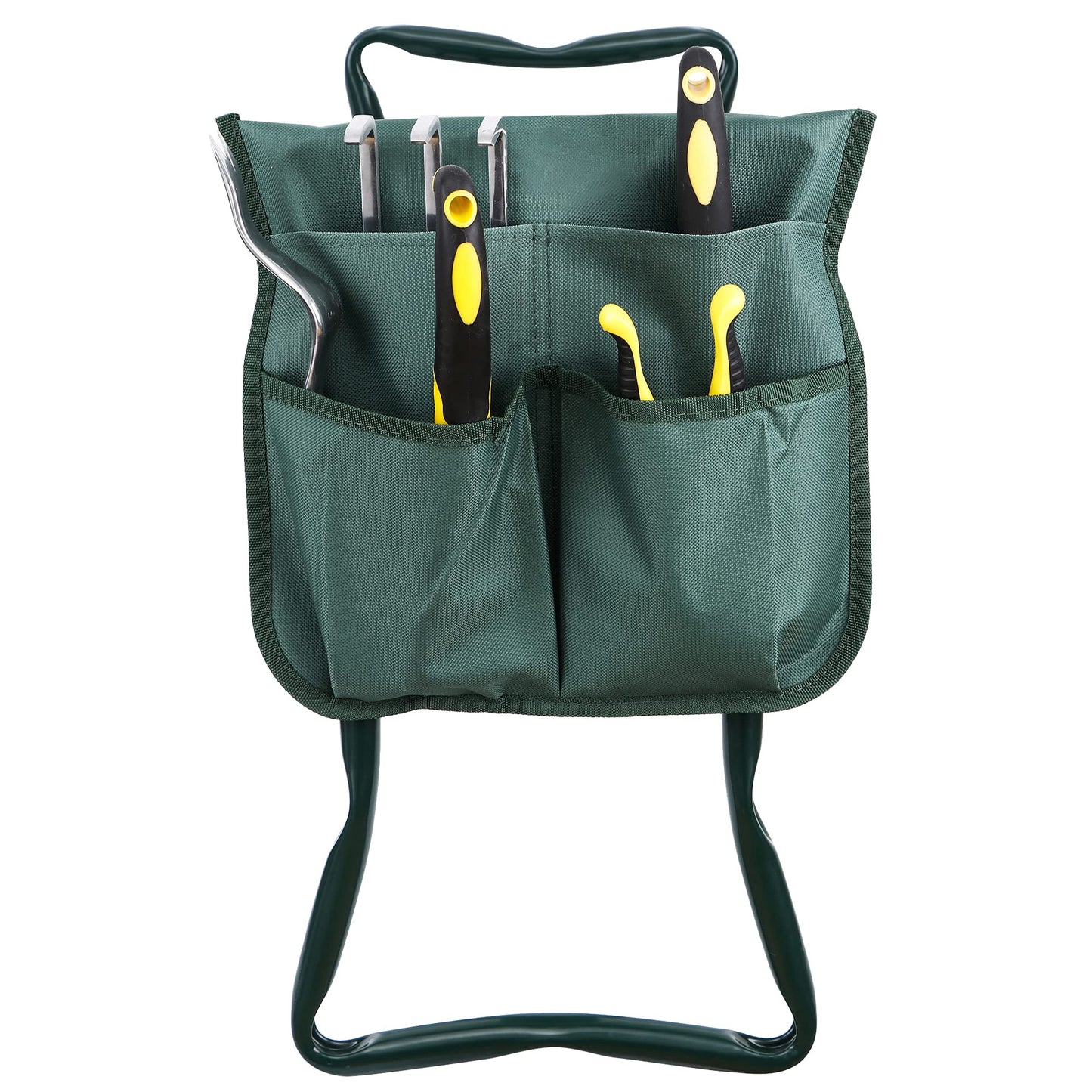 HomGarden Upgraded Folding Garden Kneeler Seat Bench Stool w/Thicken & Widen Soft Kneeling Pad, Portable Heavy Duty Gardener Stool with Large Tool Pouch,1 Set