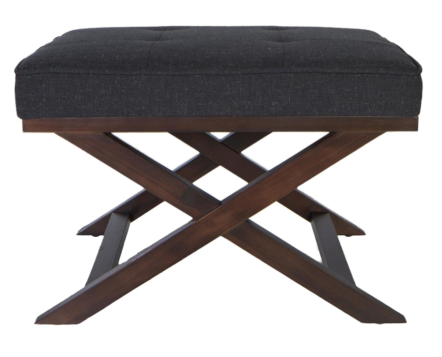 Cortesi Home Ari Traditional X Bench Ottoman in Linen with Walnut Legs, Charcoal, CH-OT168254