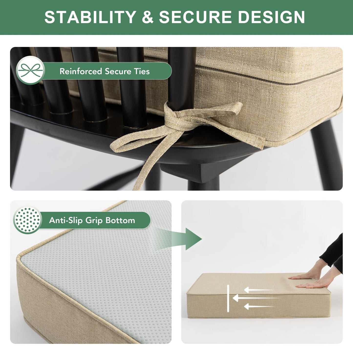 Summsun Outdoor Chair Cushions Set of 4, Faux Linen Patio Furniture Cushions, Water Resistant Backrest and Deep Seat Cushion Set with Ties, Removable Cover, Non-Slip Bottom, 24 x 24 Inch, Nature