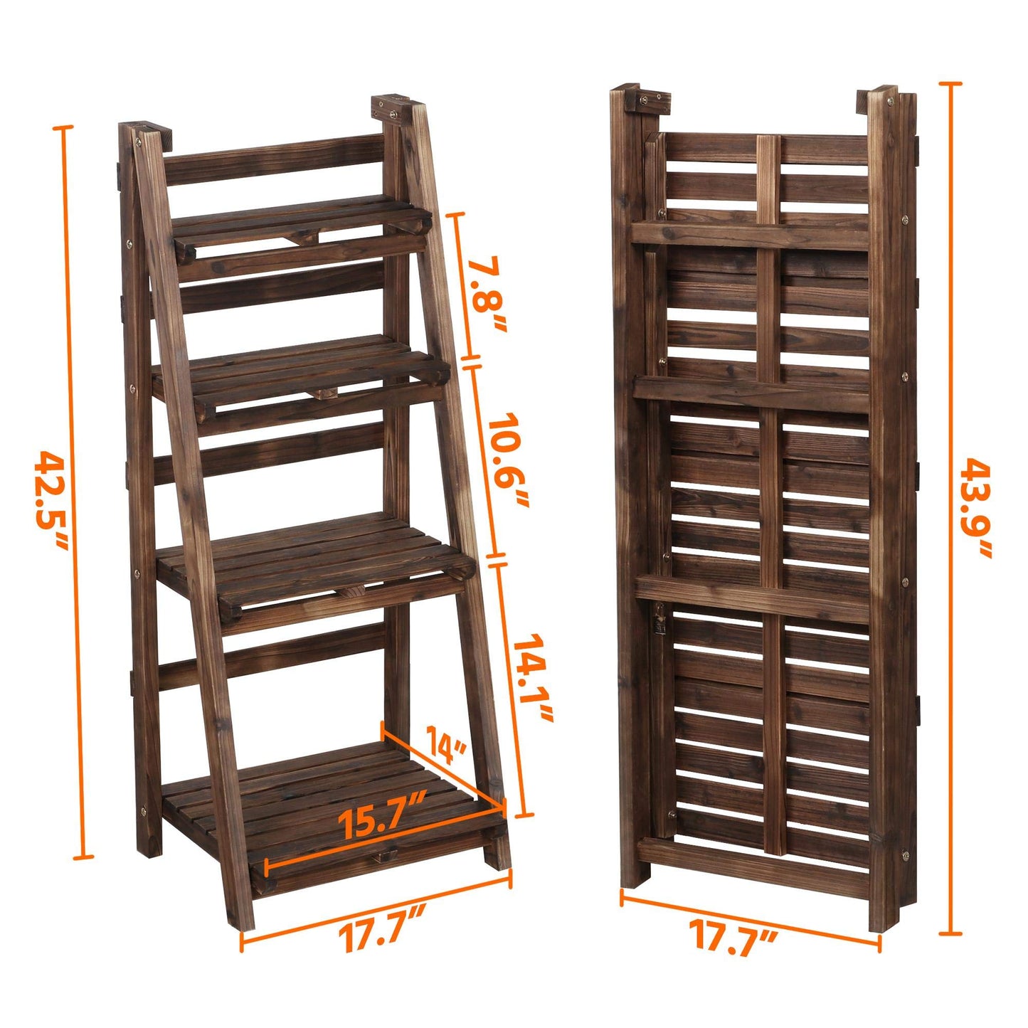 Yaheetech Wooden Foldable Ladder Shelf 4-Tier Magazine Holder Book Rack Plant Stand Folding Flower Display Pot Decorative Storage Free Standing Indoors/Outdoors Rustic No Assembly Required Brown