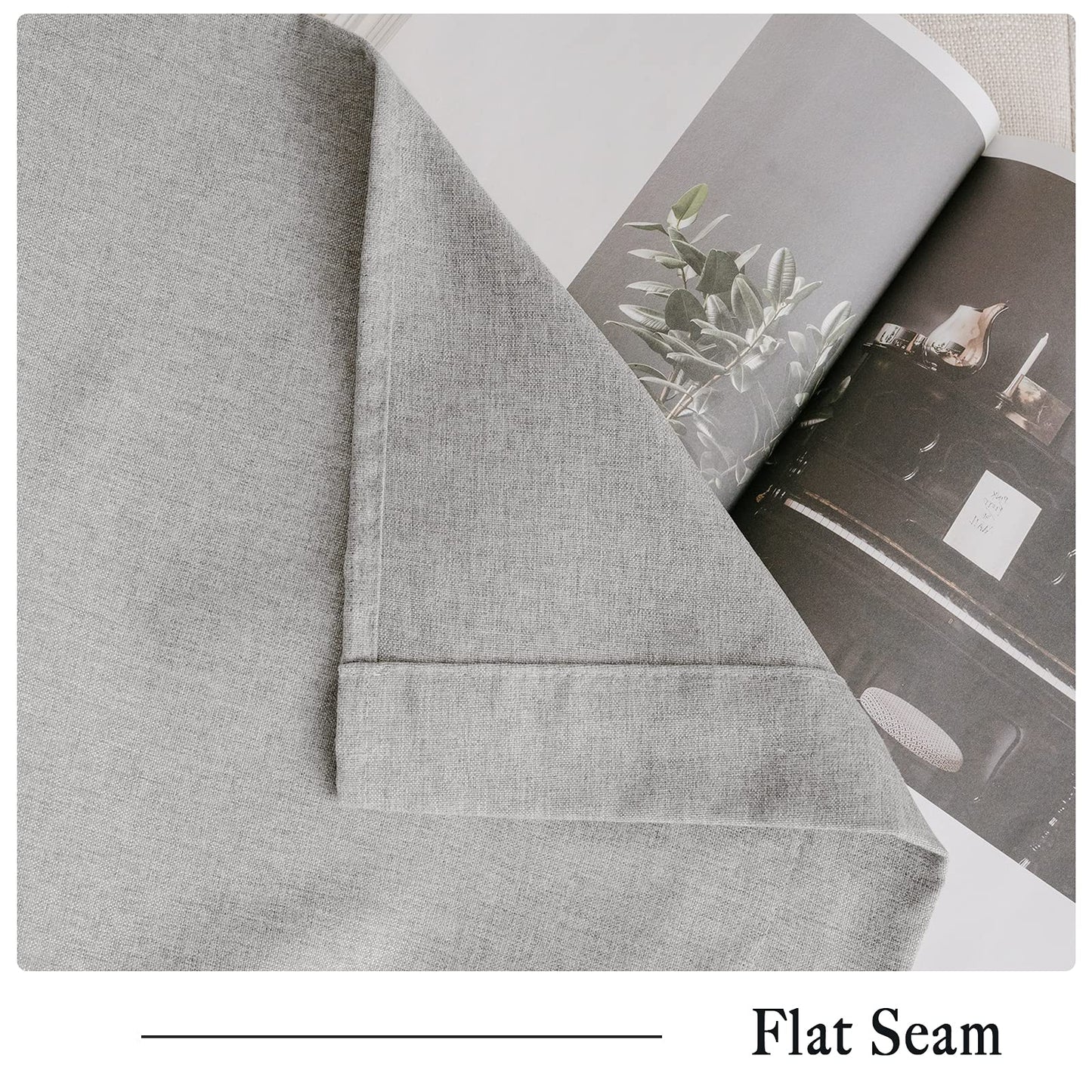NICETOWN Soft Cotton Washed Linen Curtains 84" Length, Room Darkening Window Treatments for Bedroom, Grey, 1 Pair=104" Width