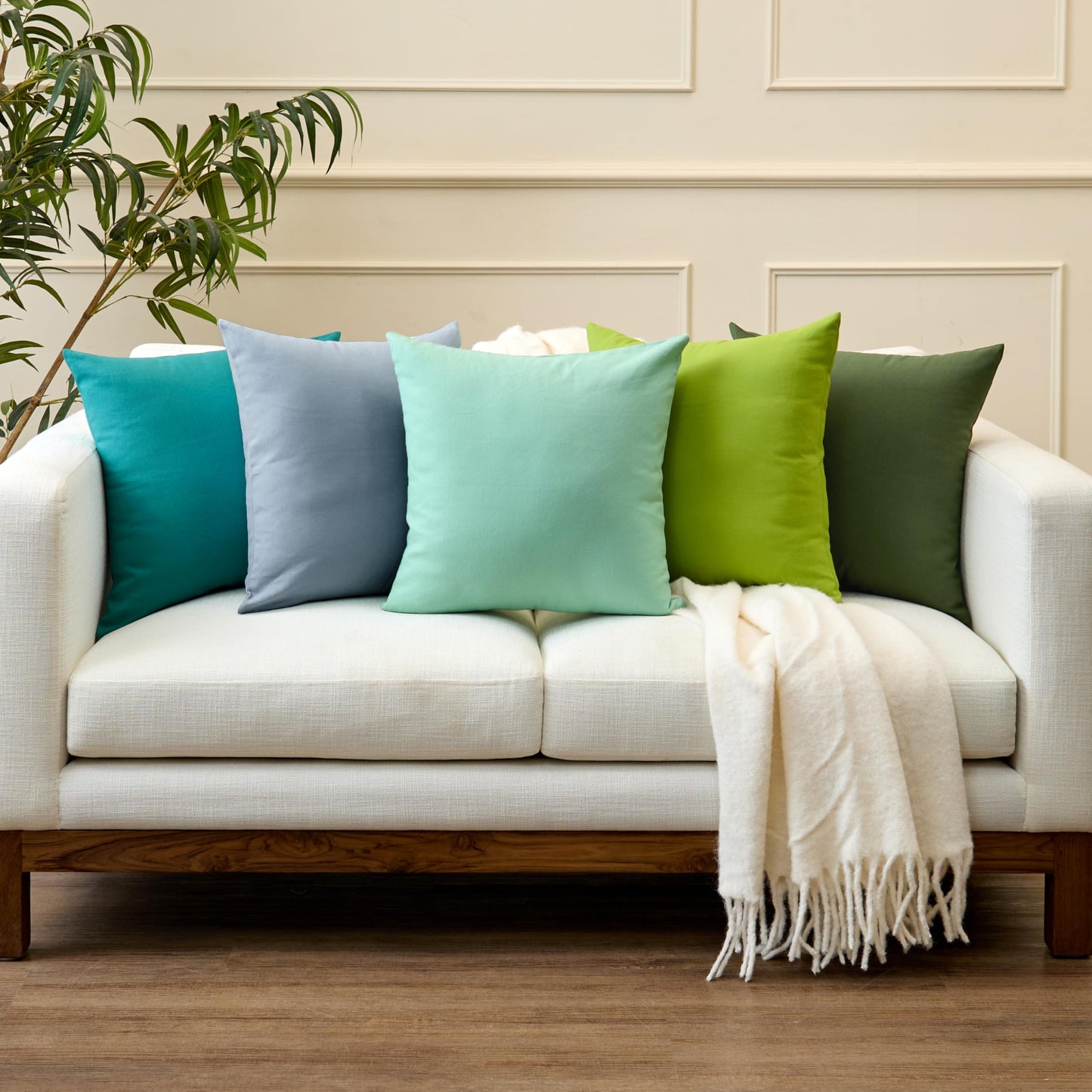 Encasa XO Throw Pillow Covers 18x18 in Set of 2 Leaf Green | No Inserts | Cotton Pillow Covers For Living Room, Bed, Sofa, Couch | Decorative Cushion Covers With Improved Zipper