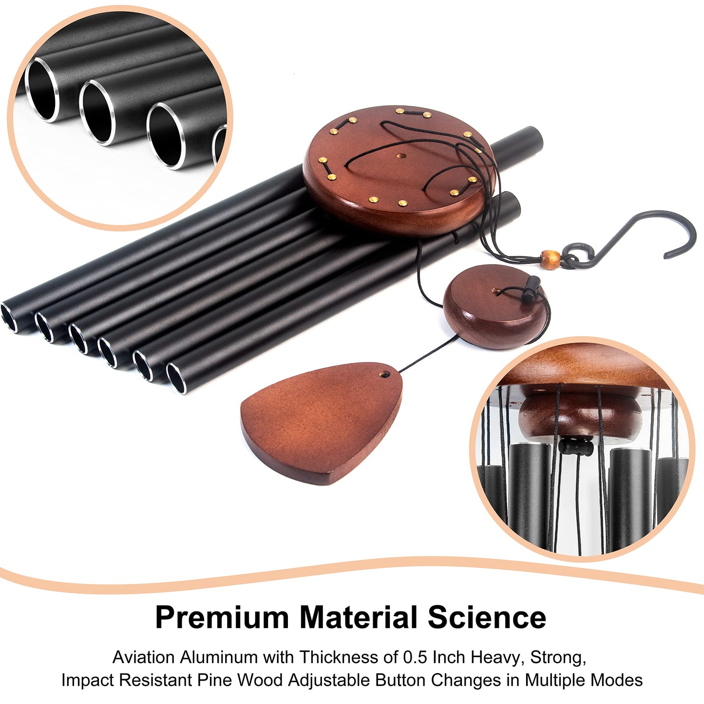 Bursvik Large Aluminium Wind Chimes 37" to Create a Zen Atmosphere Suitable for Outdoor, Garden, Patio Decoration. Classic Black Wind Chime with Wind Catcher Suitable as A Gift for Mom Neighbor Unisex