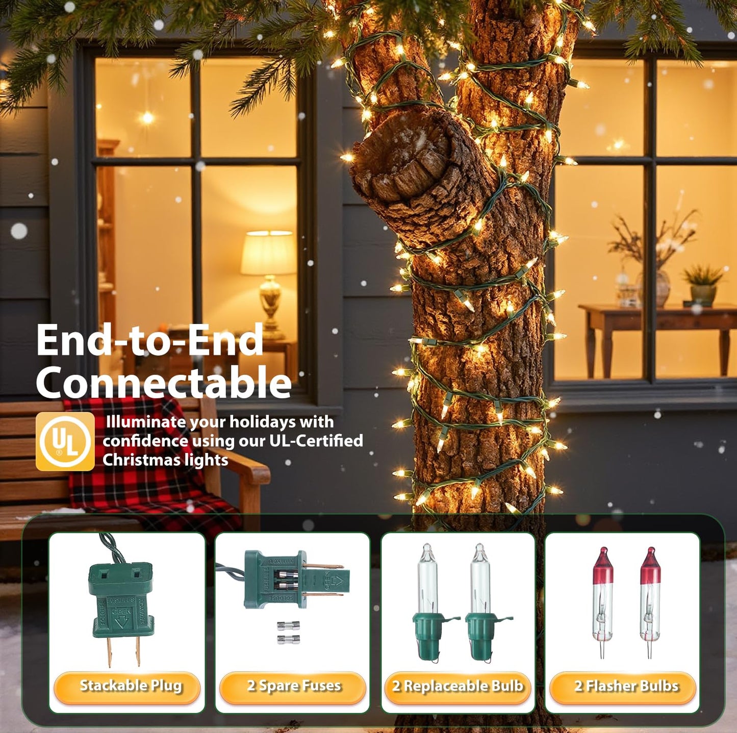 ooLALoo 2Pack 50-Count Warm White Christmas Lights, 13FT Incandescent Mini String Lights Green Wire, UL Certified Connectable Christmas Tree Light for Indoor, Outdoor Xmas, Holiday, Home Decorations