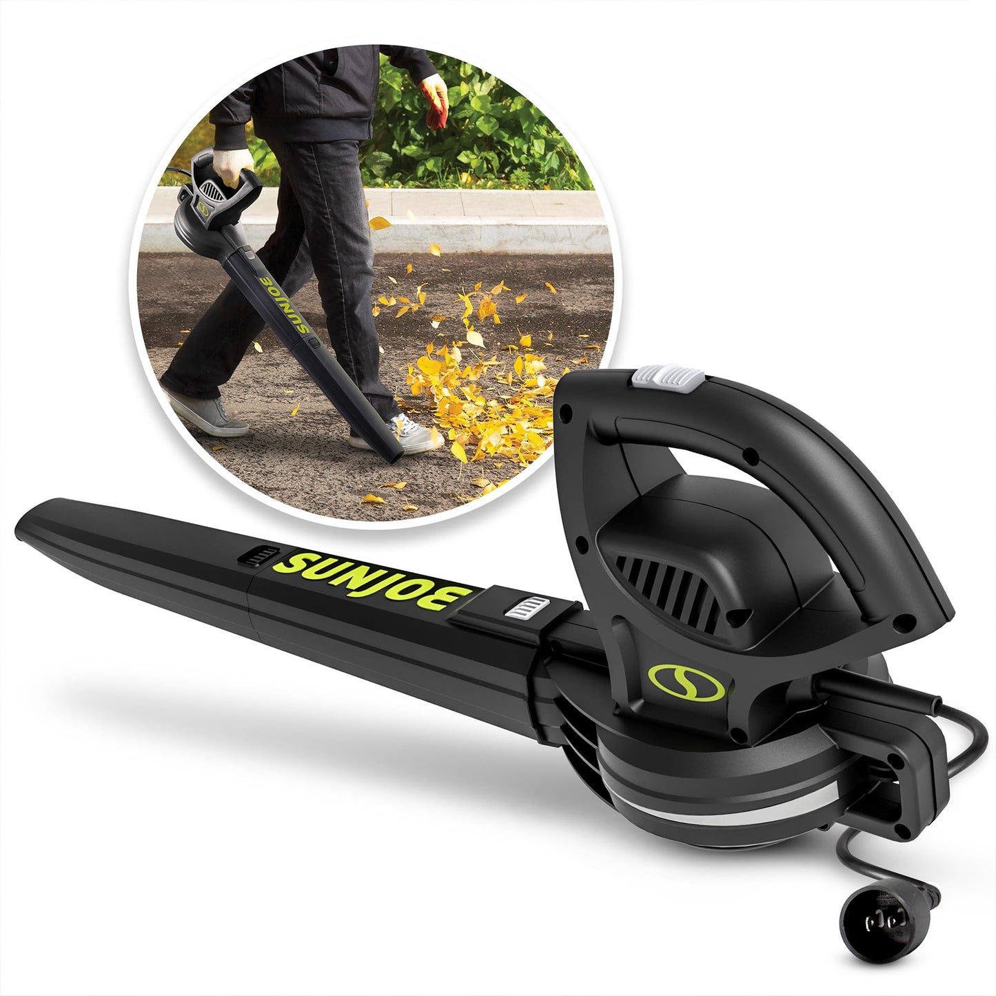 Sun Joe SBJ597E All-Purpose Electric Leaf Blower, 6-Amp Motor, 155 MPH, 260 CFM, Black - Lightweight & Compact, One-Hand Operation for Yards, Porches, Patios, Walkways, Decks, Garage & Light Snow