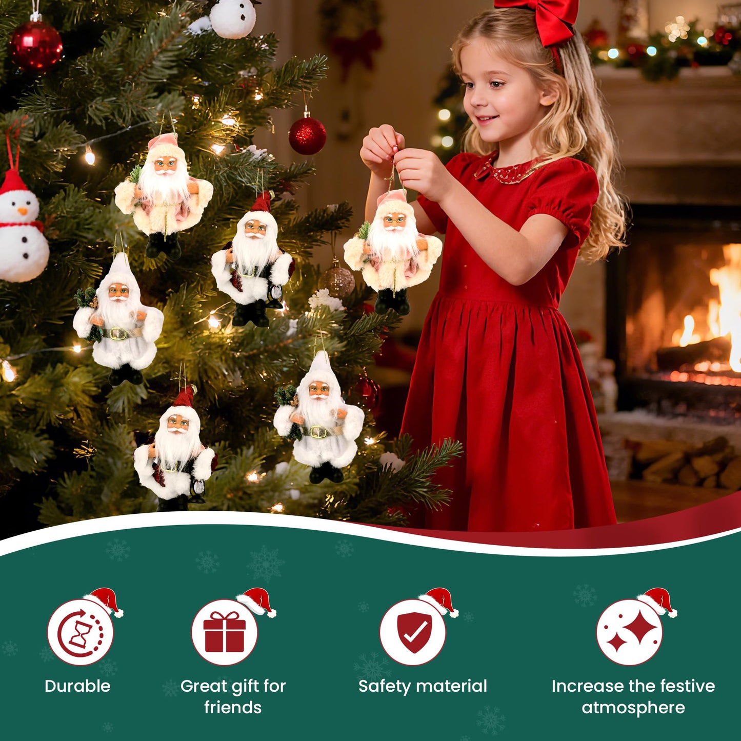 YBWM Santa Claus Figurines, Standing Santa Claus Decorations, Suitable for Christmas Trees, Fireplaces, Tabletop Decor, Window Display,3P
