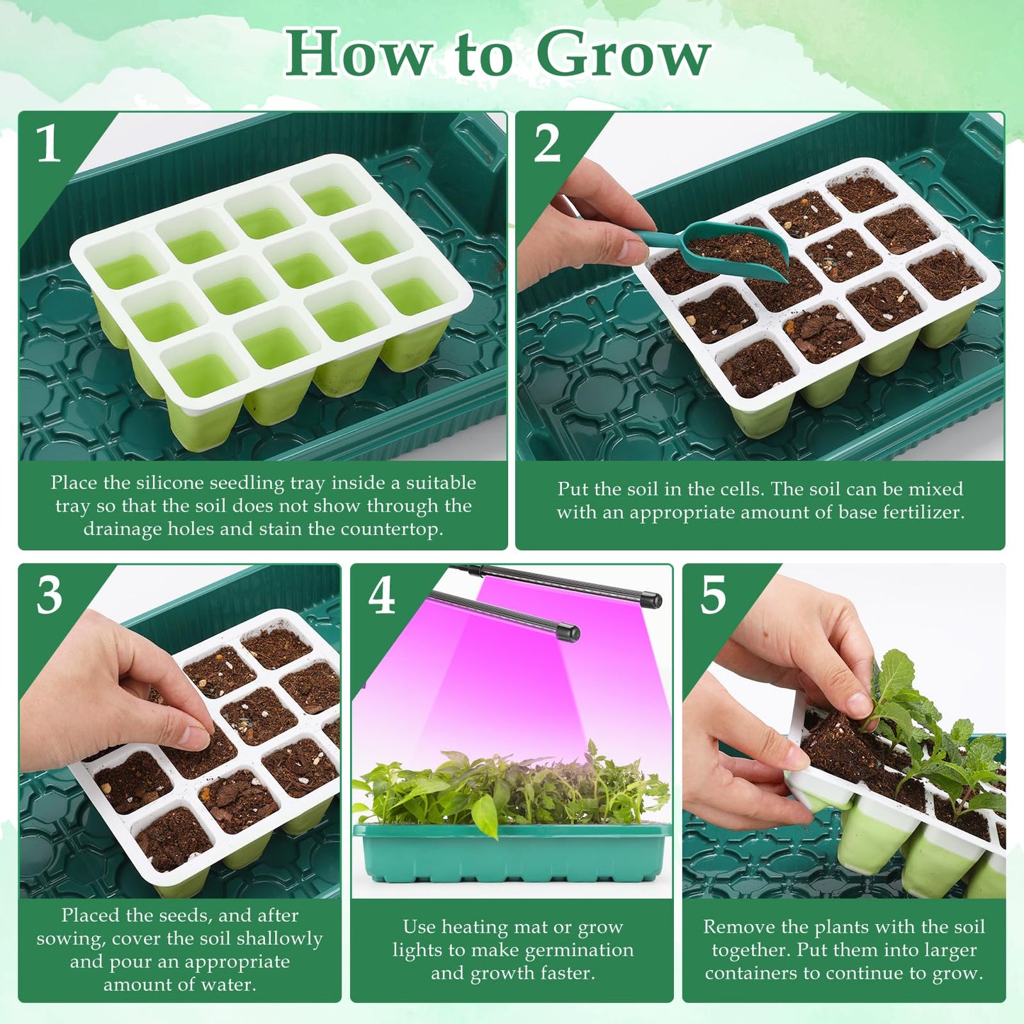 Ryscam 10pcs Reusable Seed Starter Tray, 120 Cells Seed Starter Kit, Silicone Seedling Starter Trays for Starting Plant Seeds with Flexible pop-Out Cells, Indoor Gardening Plant Germination Trays