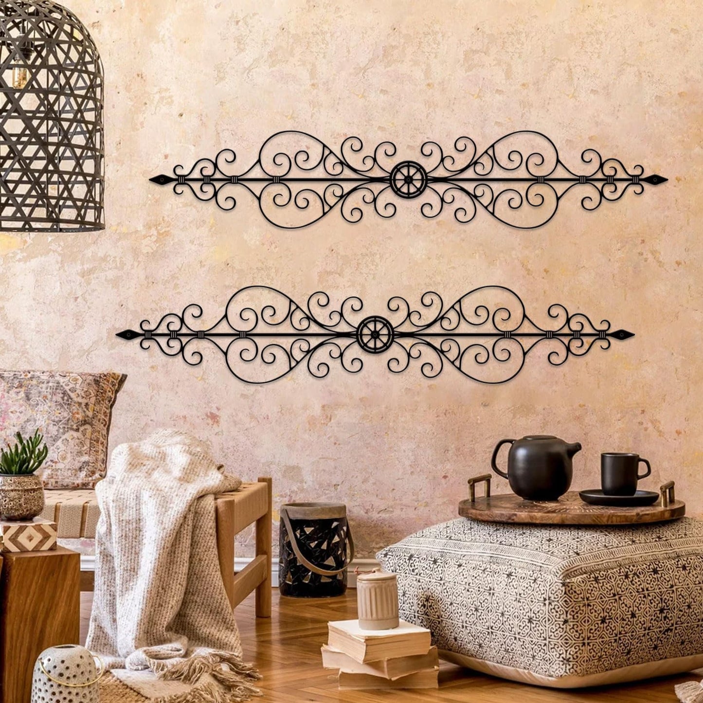 ruelen Metal Scroll Wall Decor Rustic Iron Wall Medallion Small Traditional Metal Scroll Wall Art for Home Living Room Front Porch Above Door Hallway Entryway Decoration