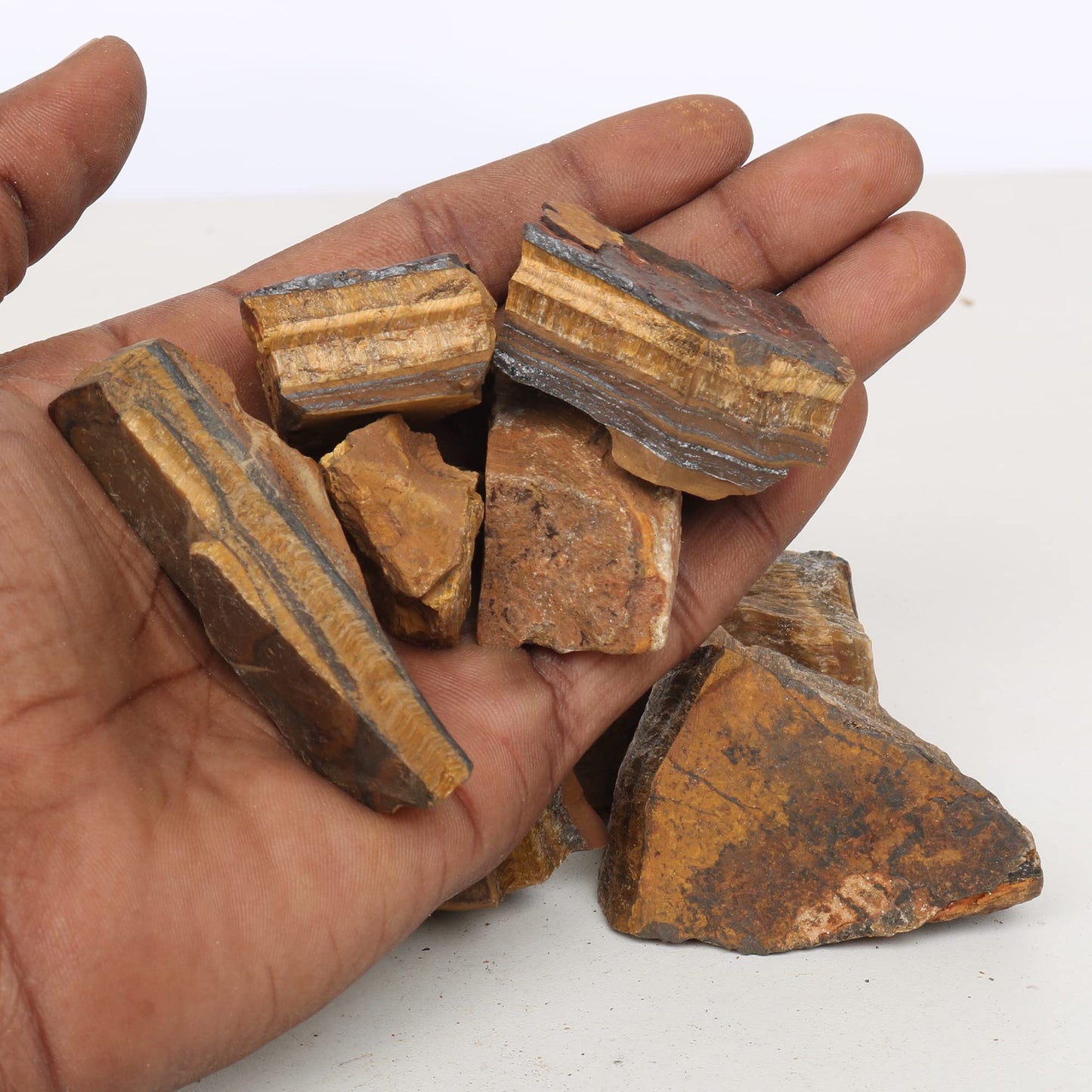 REAL-GEMS Natural Raw Healing Crystals Rough Stones for Tumbling, Cabbing, Polishing, Wire Wrapping, Wicca & Reiki Crystal Healing, Mix Gemstones,7 Chakra (Brown Tiger Eye)
