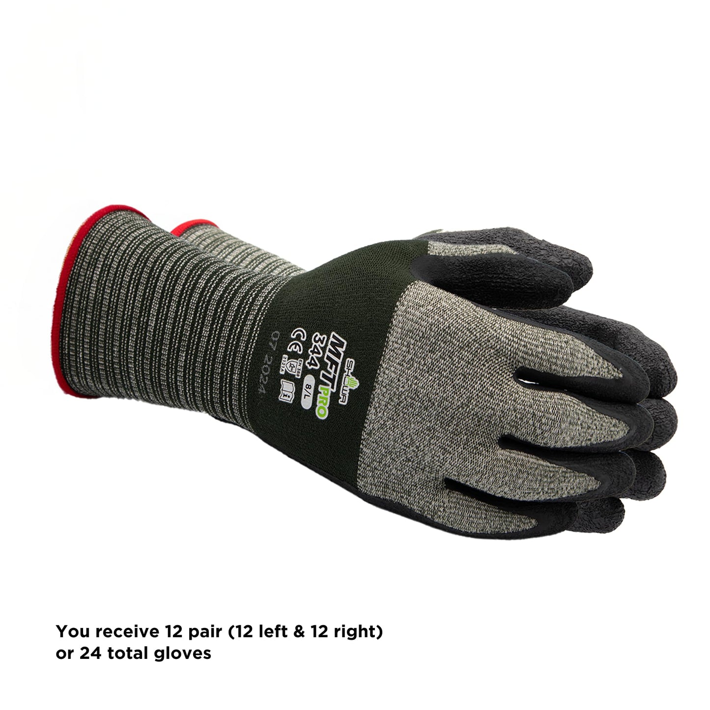 SHOWA MFT PRO 344 Latex Palm Coated General Purpose Safety Glove with Microfiber Liner, 13-Gauge, Large (12 Pairs)