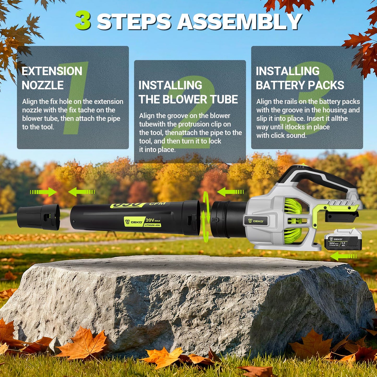 Leaf Blower Cordless, 650 CFM Electric Leaf Blowers with 2 x 4.0Ah Batteries and Charger, 2 Speed Modes, Lightweight Blower for Blowing Leaves, Patio, Yard Cleaning, Blowers for Lawn Care and Dust