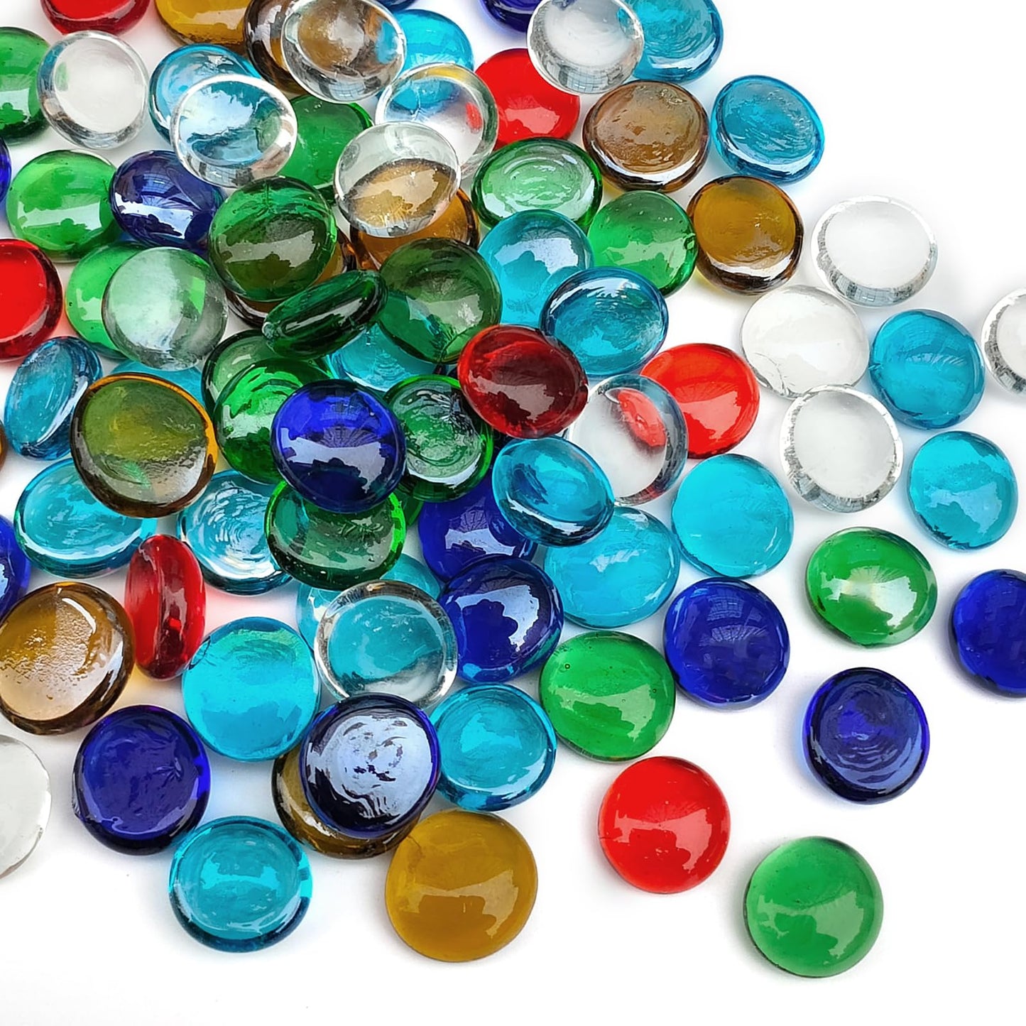 FANTIAN 1LB Flat Glass Pebbles for Vase, 100 Pcs Glass Gem Stones for Aquarium, Decorative Glass Rocks for Vase Filler Fish Tank Planter Crafts Birdbath and Valentines Day Decor