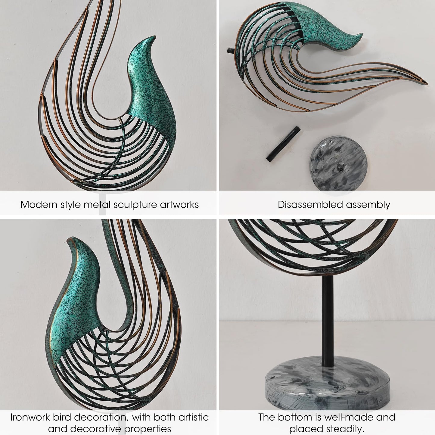 LNXMES Teal Abstract Bird Sculpture, Modern Metal Wireframe Art Decor with Base, Minimalist Home Decor Accent for Living Room Table, Office Desk, Shelf Display