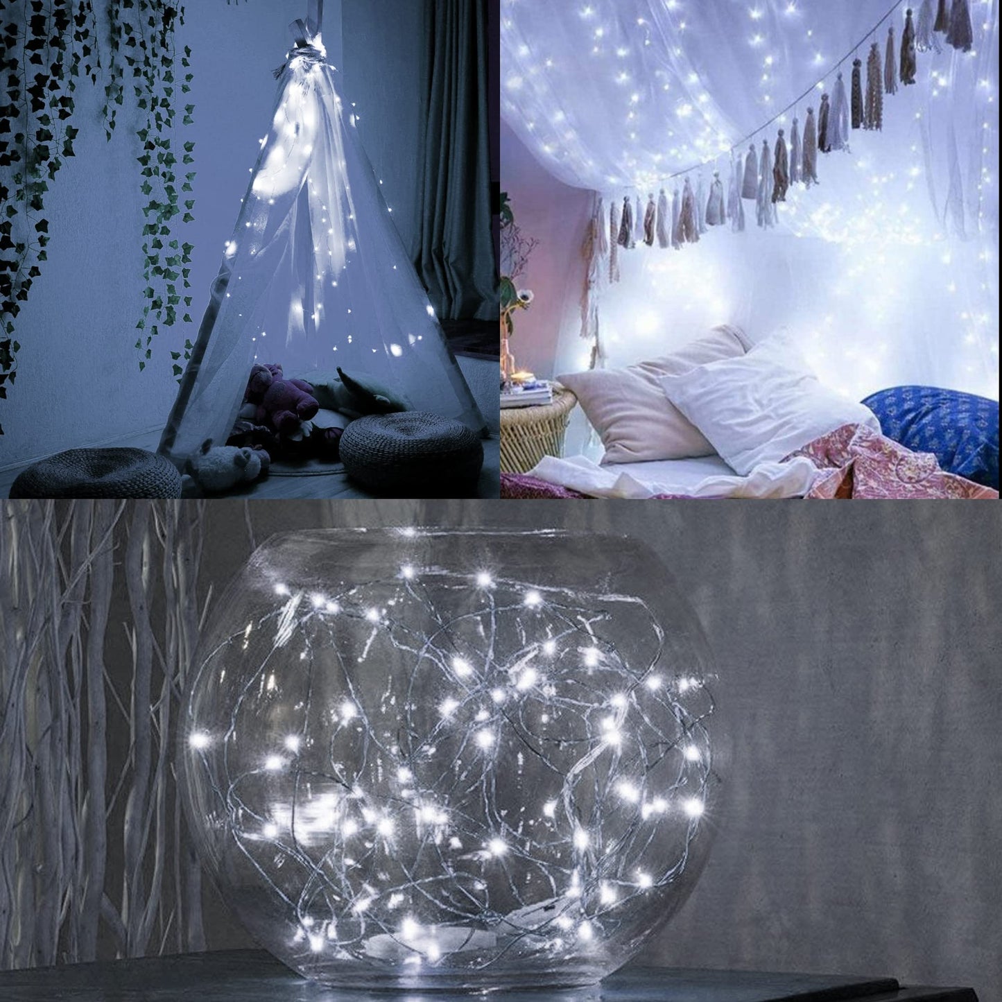 WATERGLIDE 12 Pack Fairy Lights Battery Operated (Included), 7 ft 20 LED Mini String Lights, Waterproof Silver Wire Firefly Starry Lights for DIY Wedding Christmas Party Mason Jars Decor, Cool White