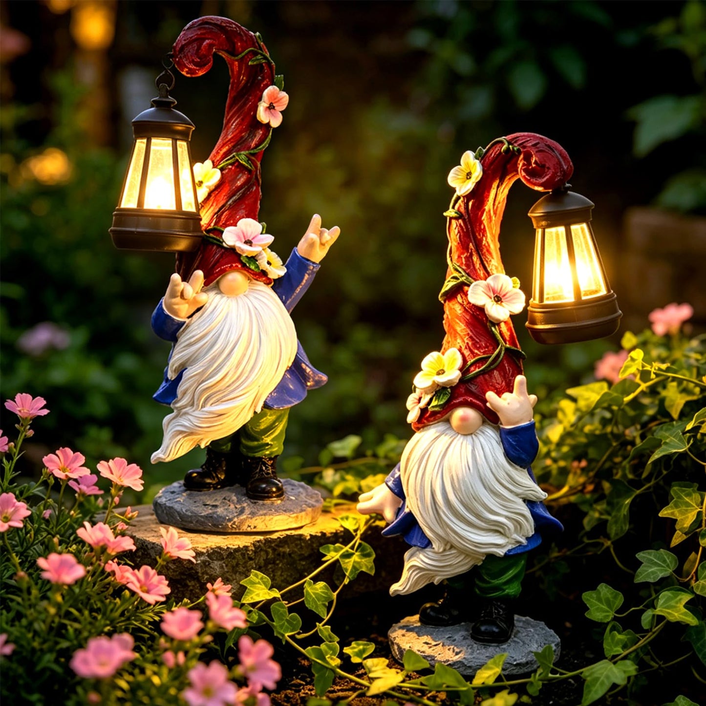 PaLuQiYa Garden Gnome Statue with Solar Lights 13.7" Garden Sculptures Gnomes Decorations Gnome Outdoor Patio Lawn Yard Balcony Birthday Gift for Mom Grandma(Right Light)