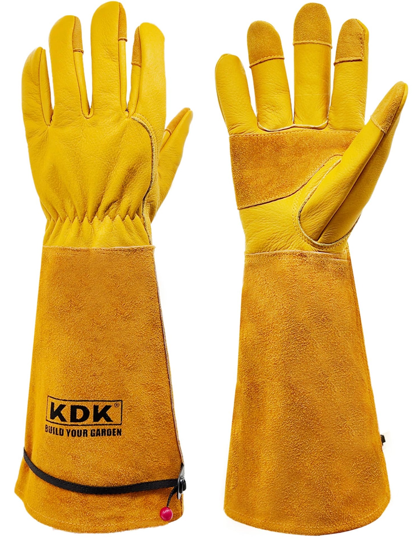KDK Long Cowhide Gardening Gloves for Women Men, Thorn Proof Garden Gloves for Rose Pruning, Cactus Heavy Duty Gauntlet (L)