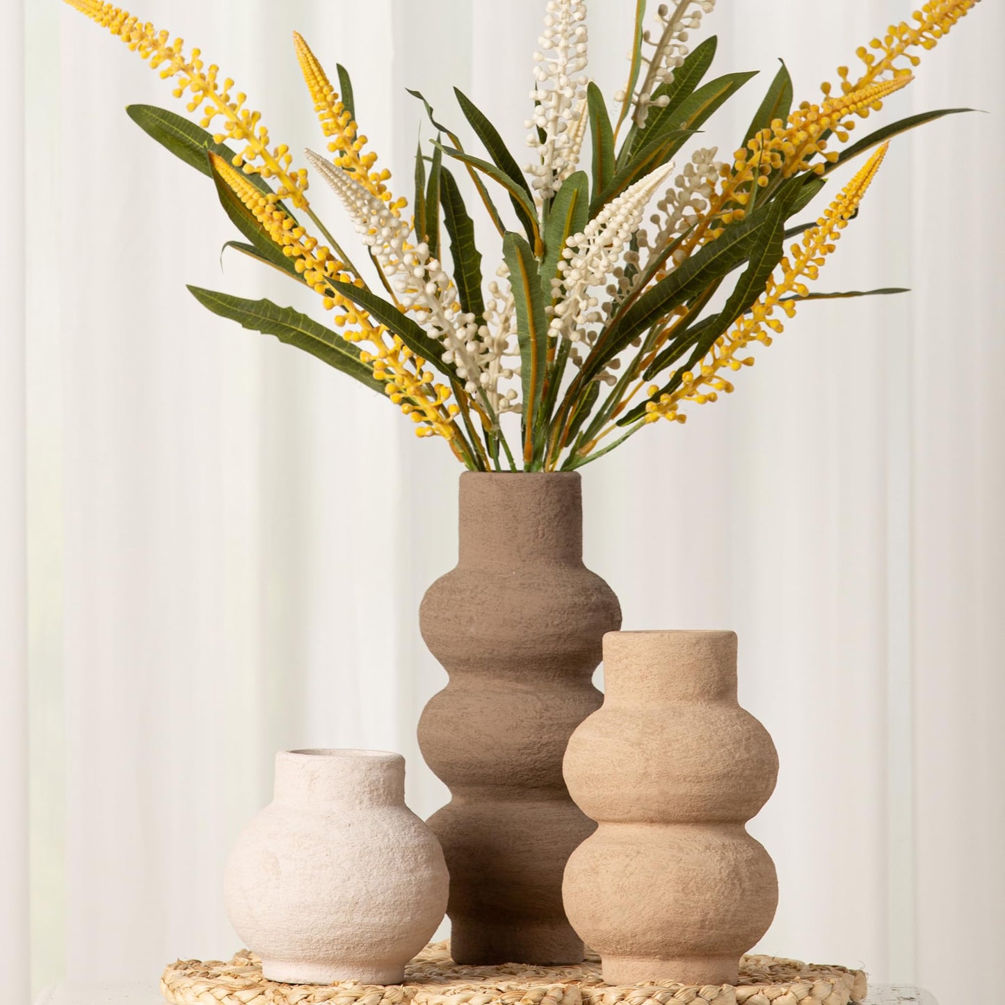 Ceramic Vase Home Table Decor - Flower Vase Set of 3 Living Room Kitchen Decorations Farmhouse Modern Rustic Vases Decorative Centerpiece for Shelf Bedroom Office Bathroom Dining Coffee Desk