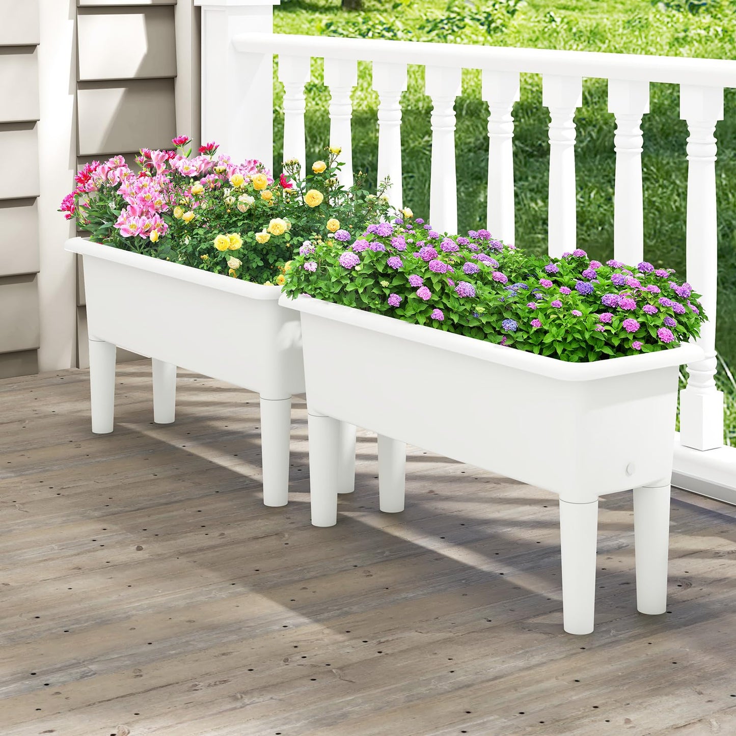 Giantex Raised Garden Beds Outdoor Set of 2, Self-Watering Planter Box with Detachable Legs & Drainage Hole, Outdoor Raised Container for Vegetable Fruit Herbs, 31.5”Lx12”Wx16”H, Easy Assembly (White)