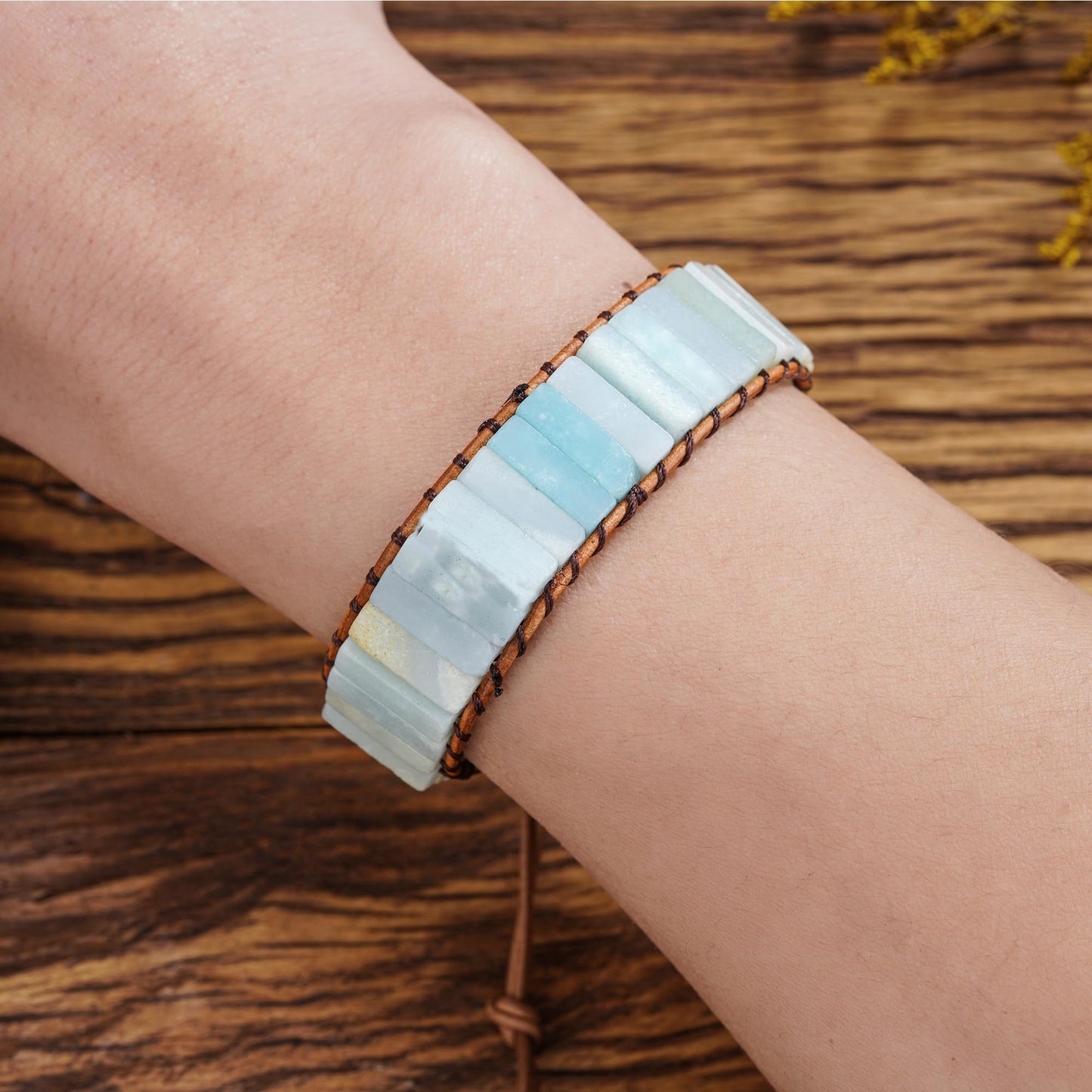 Plumiss Natural Amazonite Stone Bead 1 Wrap Braclet Jewelry Gift for Women