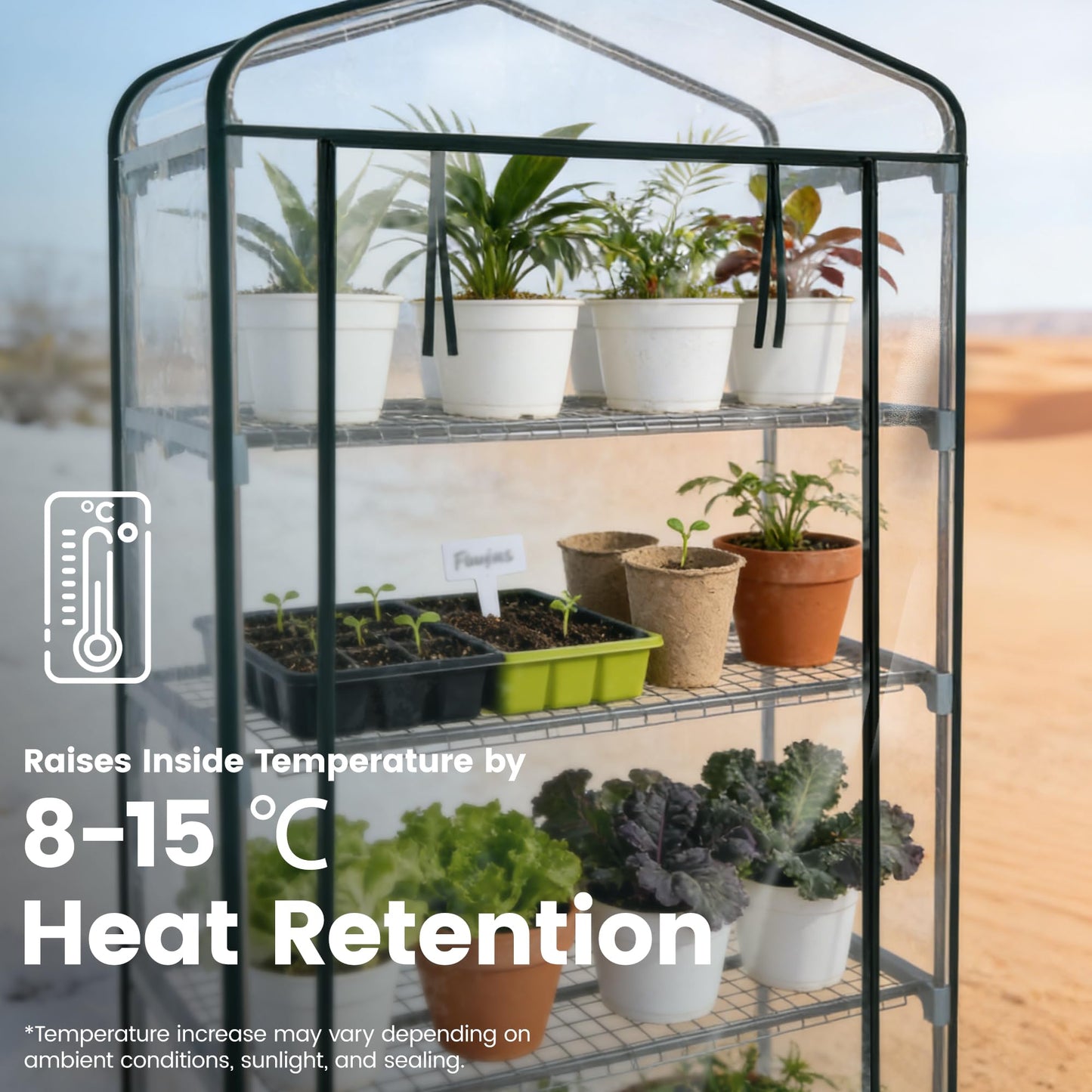 Worth Garden 4 Tier Mini Greenhouse - 63'' H x 27'' L x 19'' W - Sturdy Portable Gardening Shelves with PVC Cover - Small Green House Use in Indoor & Outdoor for Plants Flowers