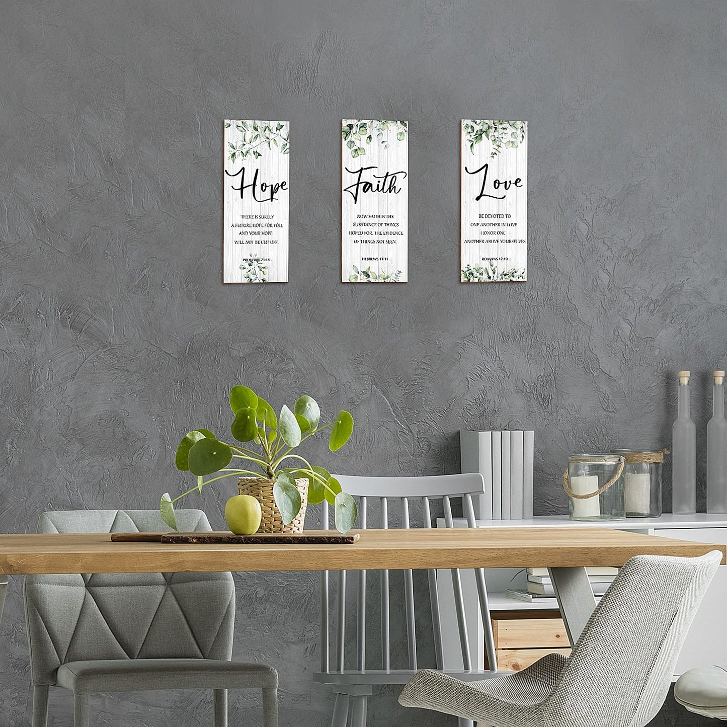 3 Pieces Wall Decor Christian Wall Decor Green Inspirational Art Scripture Hanging Plaque Rustic Wooden Leaves Sign Quote for Home Bedroom Decoration