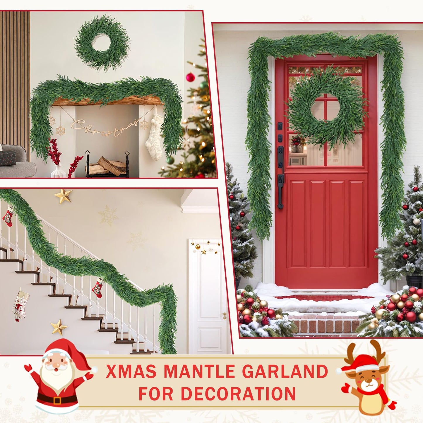 Christmas Cedar Garland for Staircase Real Touch Droopy Bendable Lifelike Faux Xmas Garlands for Decoration Christmas Green Pine Mantle Garland Thanksgiving Table Decorations Outdoor Indoor 72"
