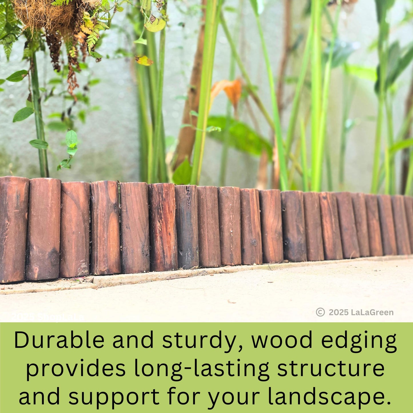 LaLaGreen Wooden Garden Edging Border (30" x 12", 2 Pack) Brown Wood Fence Panel with Metal Stakes, Decorative Flower Bed Landscape Fencing for Lawn Yard Dog Barriers Patio Pathways Outdoor Tree Decor