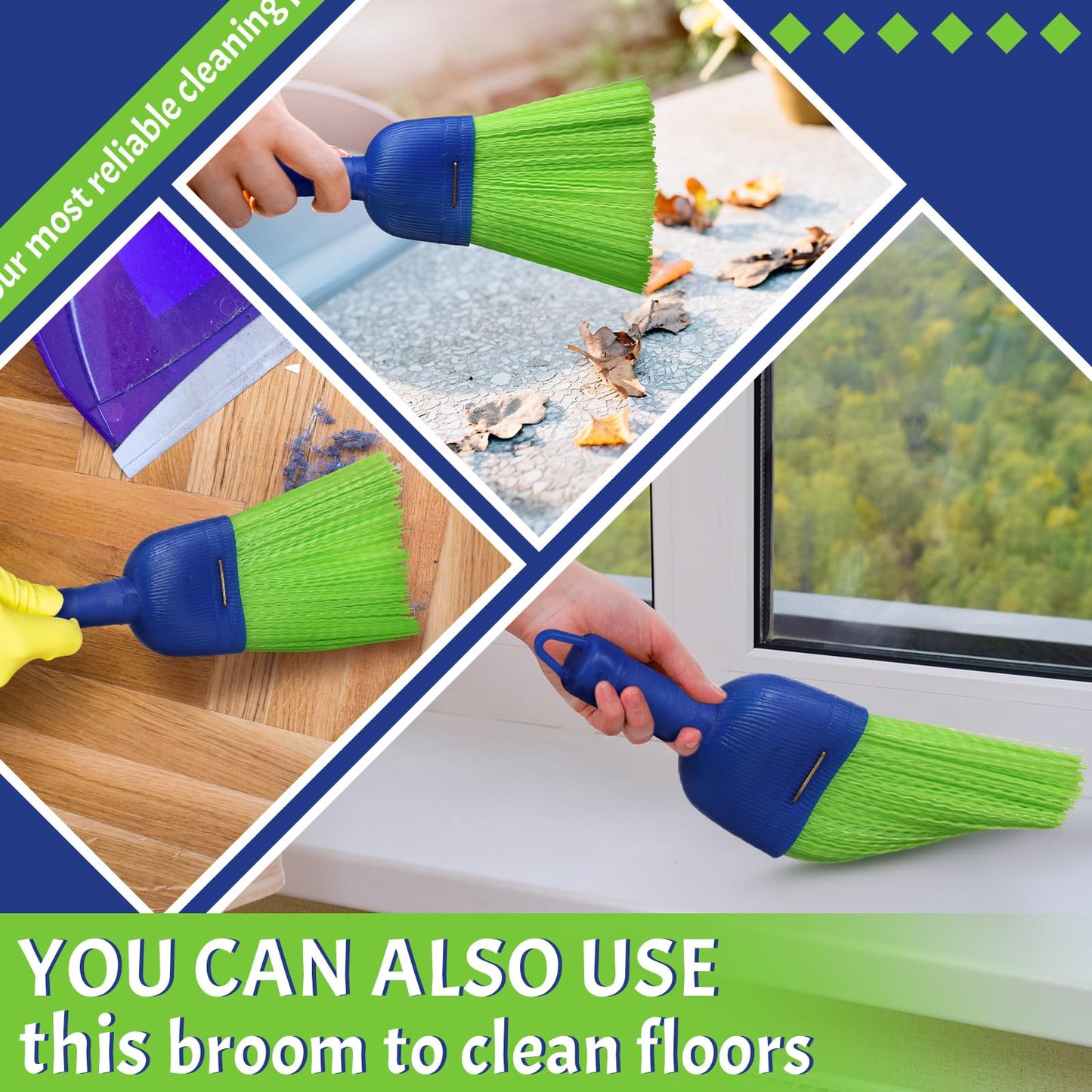 Domensi 4 Pcs Whisk Broom Poly Fiber Handheld Brush Hand Brush Outdoor Car Broom with Hang Hole for Cleaning Inddoor Porches Floors Decks Driveways Dirt Dust