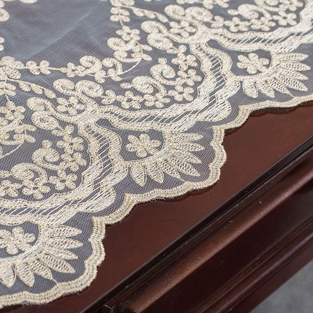 ARTABLE Rectangle Table Runner Lace Macrame Embroidered Table Runners with Exquisite Vintage Shabby Chic for Holiday Wedding Long Dinner Tables (Light Gold, 12 x 36 Inch)