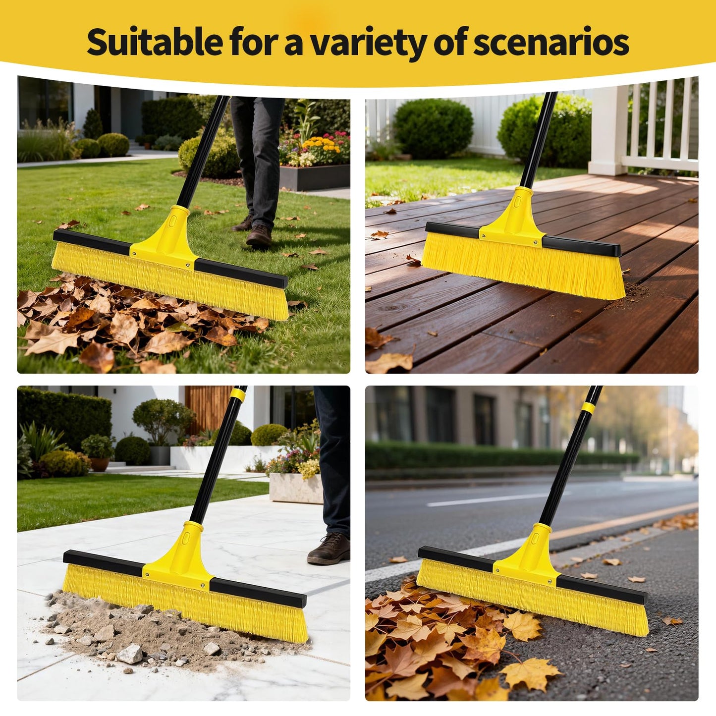 18”Push Broom Brush for Floor Cleaning with 60” Long Handle and Stiff Bristles, Heavy Duty Brush for Shop, Deck, Garage, Concrete,Indoor and Outdoor Broom