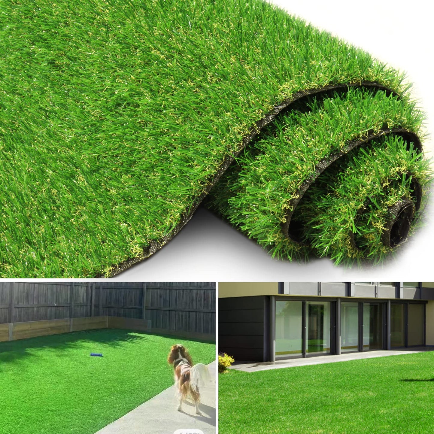 FREADEM Artificial Grass Turf for Pet Dogs 8' x 8', Fake Grass Lawn with Drain Holes, Indoor Outdoor Synthetic Grass Mat for Garden Gym Patio Balcony Playground Backyard, Height 0.8 Inch