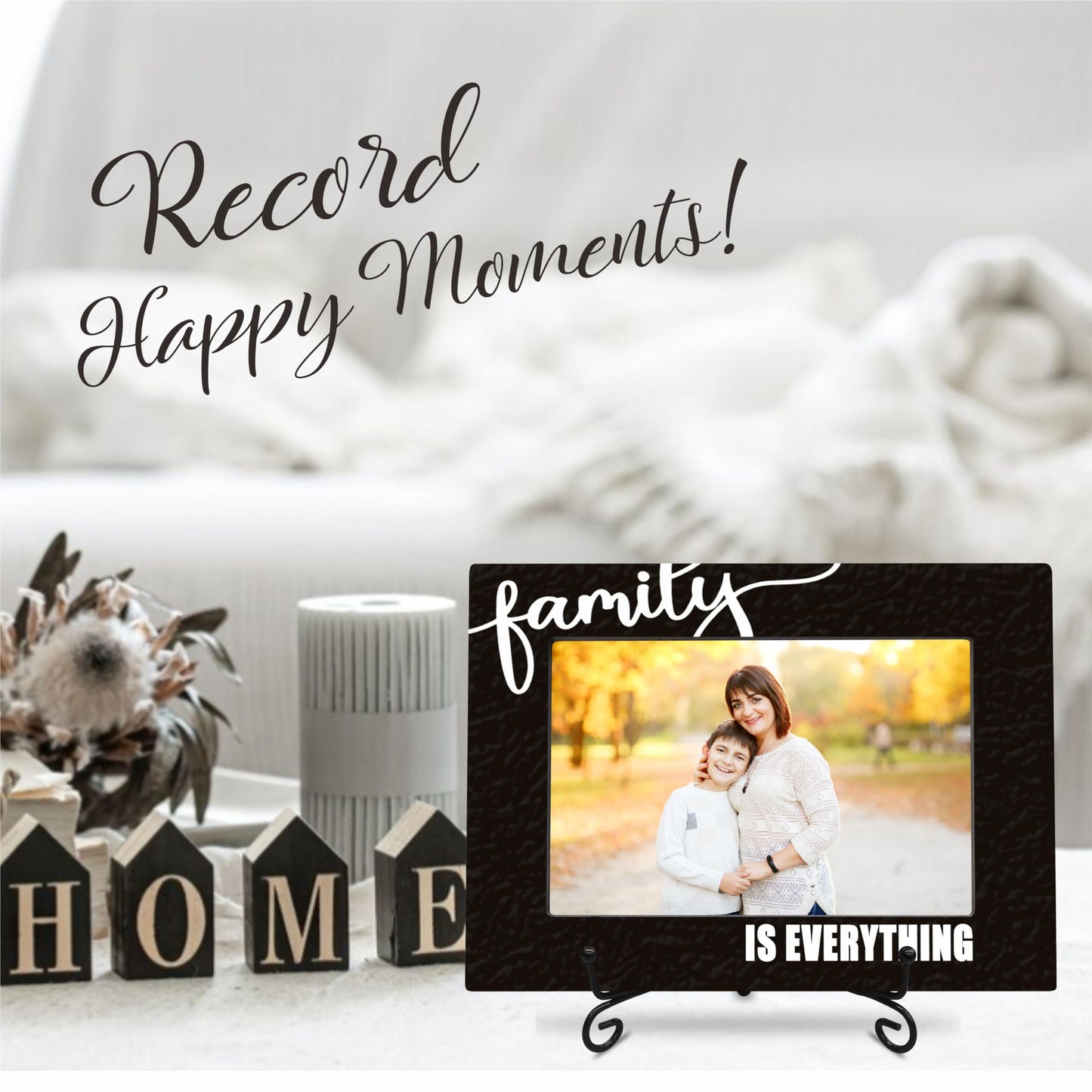 4"X 6" Wooden Photo Frame With A Metal Stand, Family Is Everything - Black & White Wooden Picture Frame Gift For Family, Tabletop Photo Display, Home Decor & Accessories(Horizontal) - 07
