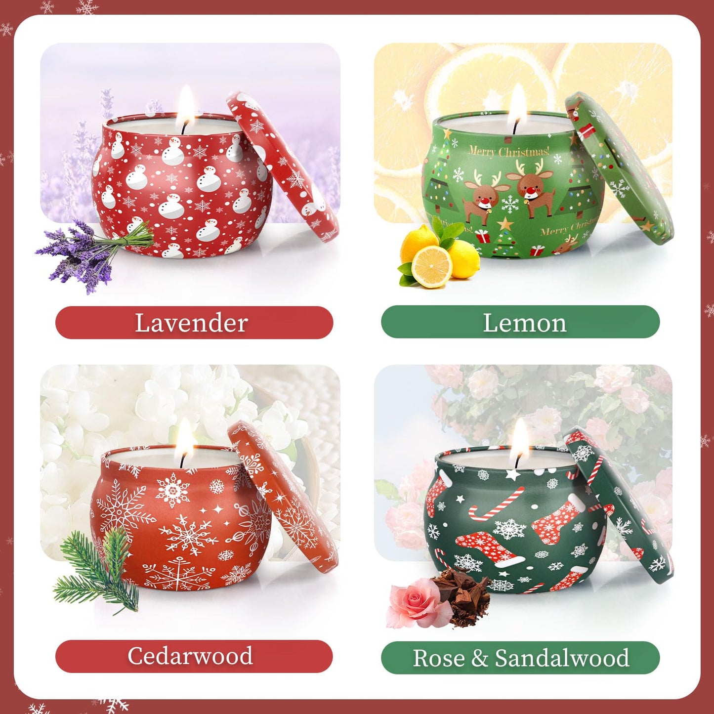 DeckTheHalls Christmas Candles, Scented Candles for Reading, Yoga, Dining, Bathing, Candle Set for Women & Men, Made with Natural Ingredients Soy Candles, Ideal Present Choices (4.4 Oz, 4 Pack)