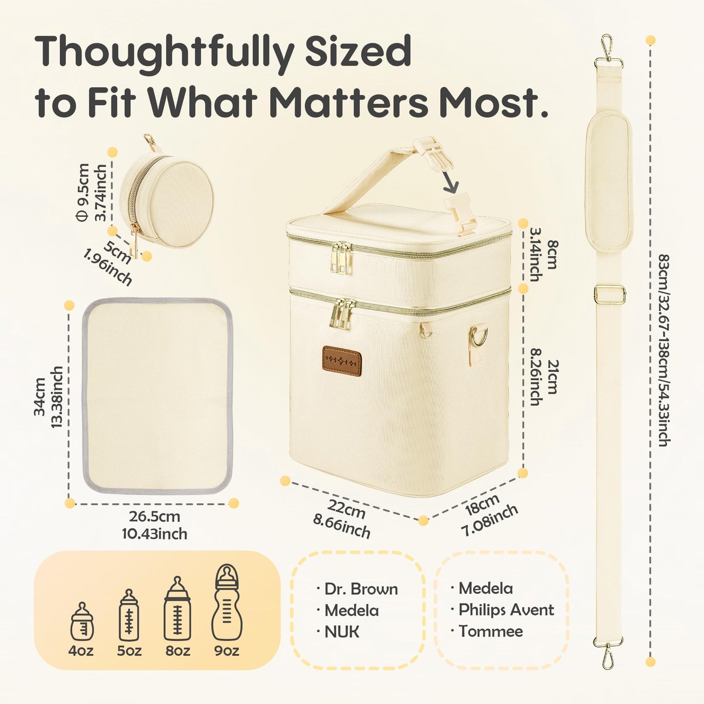 Breast Milk Cooler Bag with Ice Pack, Breastmilk Cooler Travel Bag Fits 6 Bottles up to 9 oz, Double Layer Insulated Baby Bottle Cooler & Breast Pump Storage Bag for Working Nursing Moms, Beige