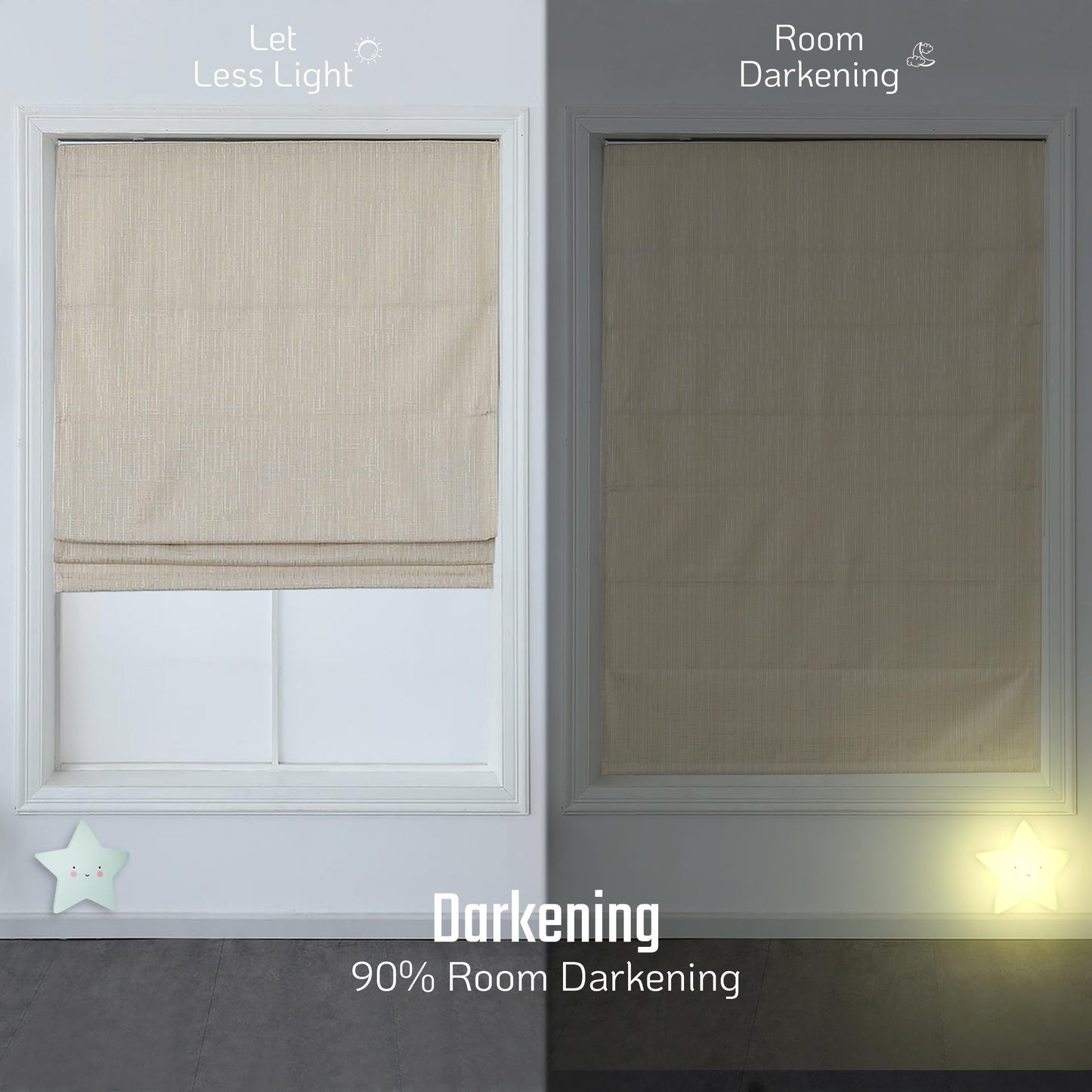 Everyday Celebration Roman Shades for Windows, Room Darkening, Cordless Pull Down, Woven Fabric Blinds & Shades, Vanilla, 23" W x 64" H