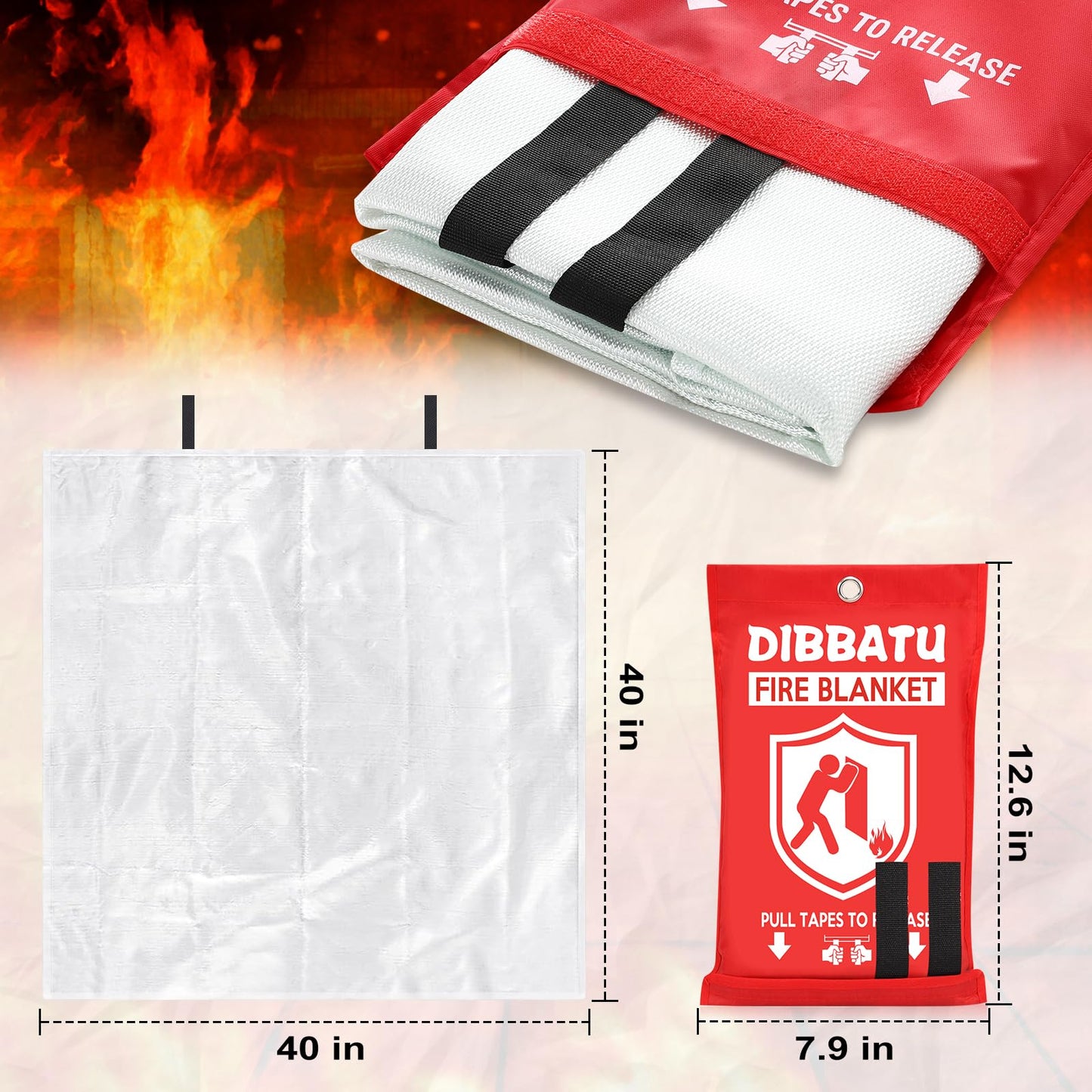 DIBBATU Fire Blanket for Home and Kitchen, Fire Blankets Emergency for Home, Emergency Fire Blankets Retardant for House, Fireproof Blanket, Survival FireBlanket for Kitchen,Fireplace, Grill, BBQ