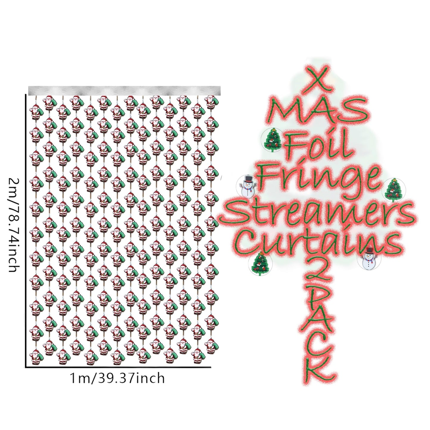 Aimtohome Santa Claus Party Decorations - 2 Packs Silvery Foil Fringe Streamers Curtains for Bachelorette, Birthday Backdrop Decorations,Bridal Shower Party Decorations (3.3x6.6 ft)