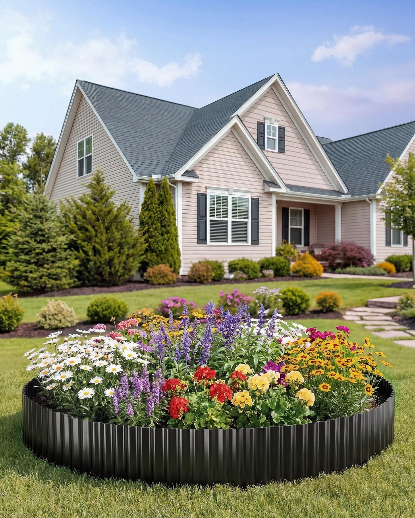 SOCONT Corrugated Metal Garden Edging, 6"×40Ft Durable Landscape Border for Garden, Lawn, Flower Beds and Paver Edging (Black)